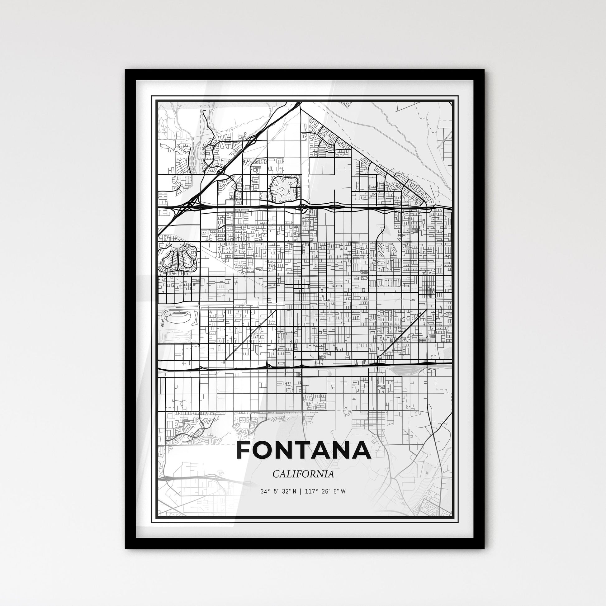 Fontana California - Scandinavian Style City Map for Modern Home Decor