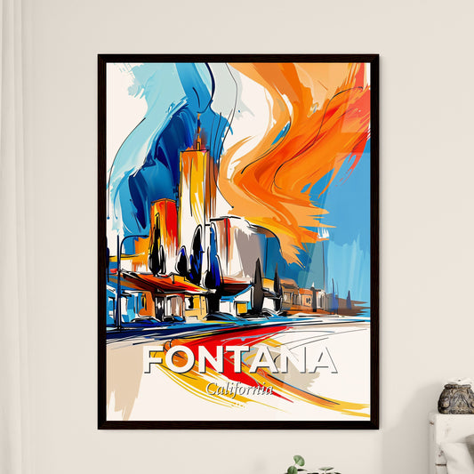 Vibrant Fontana, California - A Painting Of A City With Orange Flames