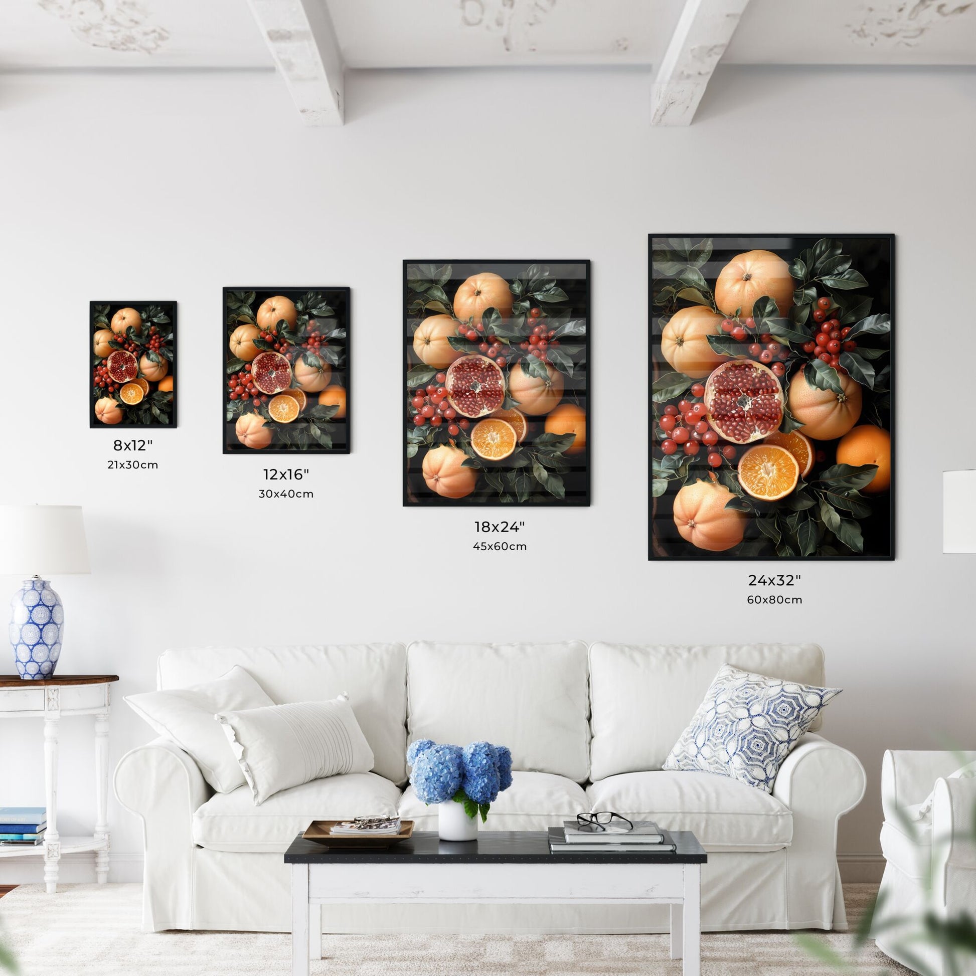 Vibrant Contemporary Still Life Painting of Oranges and Pomegranates with Focus on Art Default Title