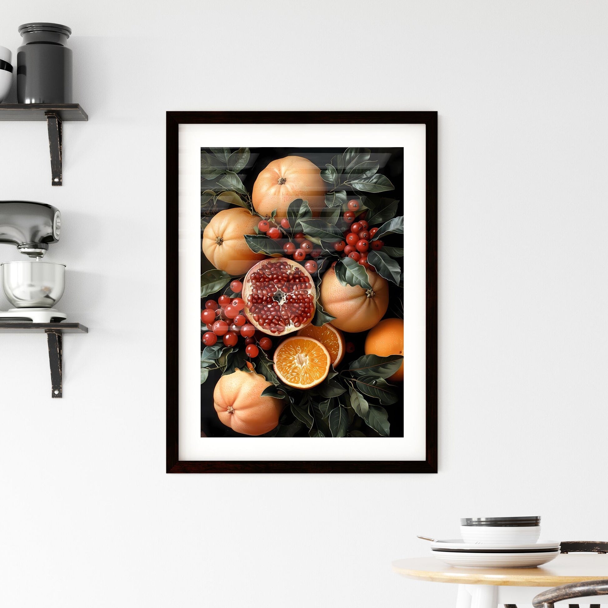 Vibrant Contemporary Still Life Painting of Oranges and Pomegranates with Focus on Art Default Title