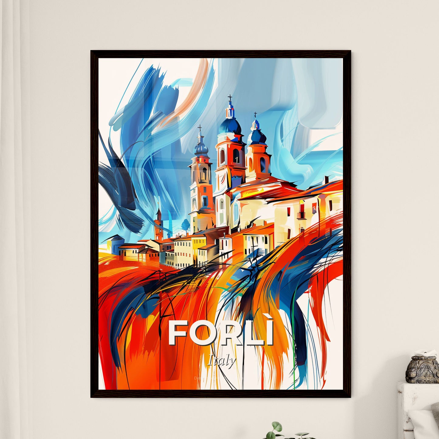 Vibrant Forlì, Italy - A Painting Of A Skyline With A Colorful Building