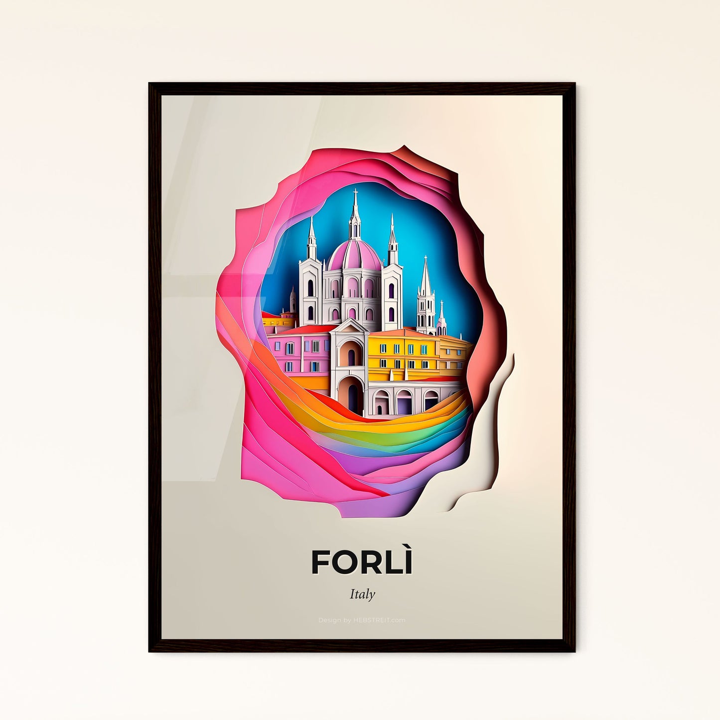 Vivid Forlì, Italy - a paper cut of a city with a rainbow