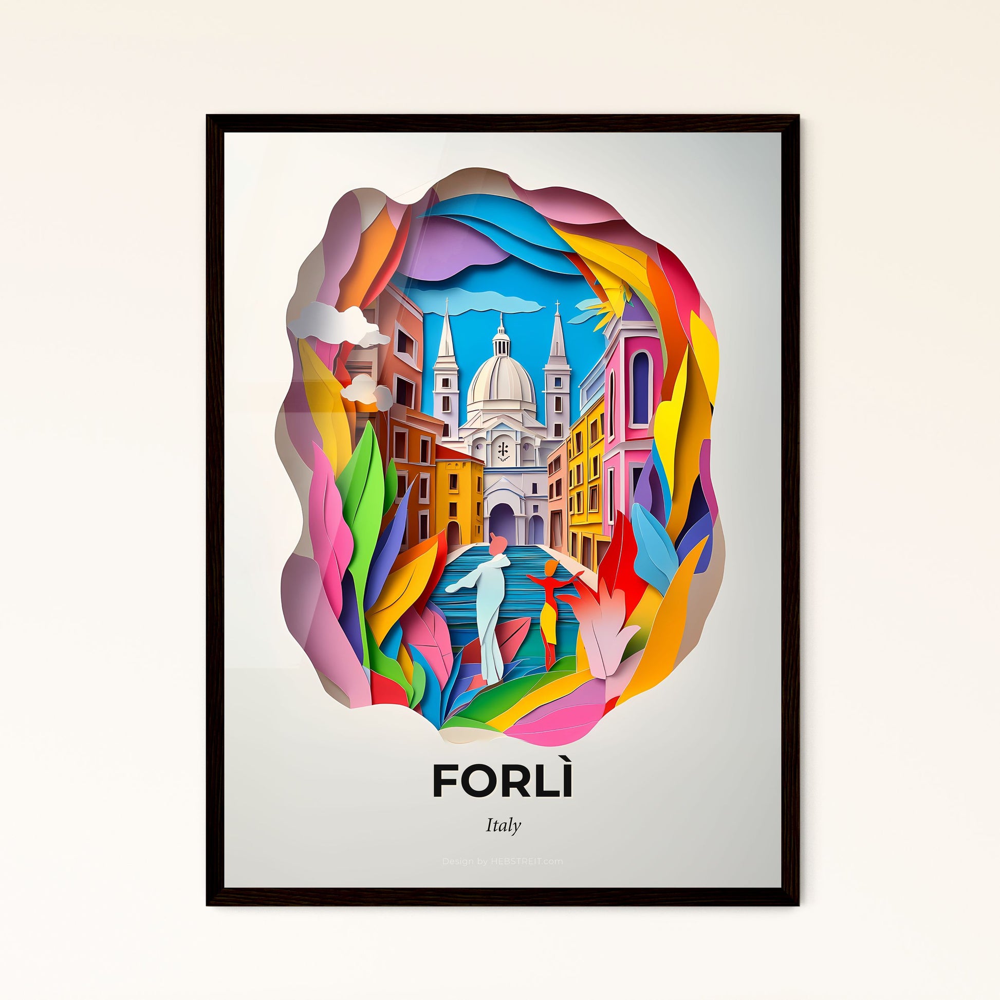 Vivid Forlì, Italy - a paper cut of a city with a person walking down a street