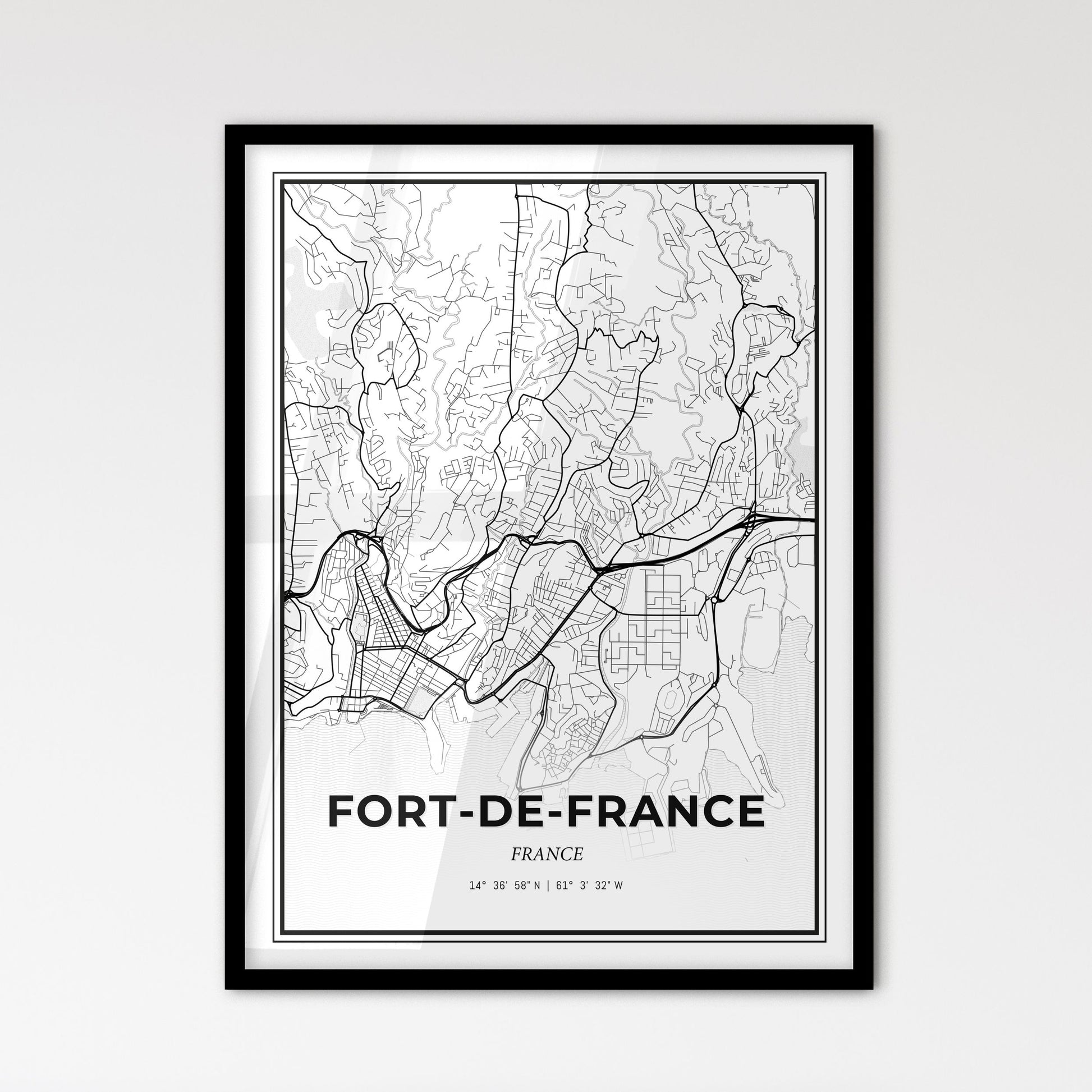 Fort-de-France France - Scandinavian Style City Map for Modern Home Decor