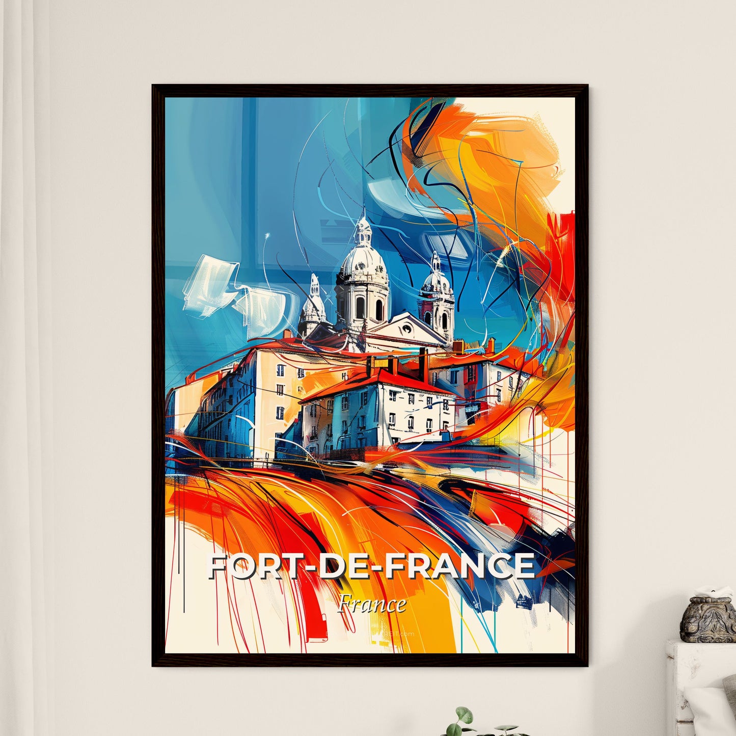 Vibrant Fort-De-France, France - A Painting Of A Building With Colorful Paint