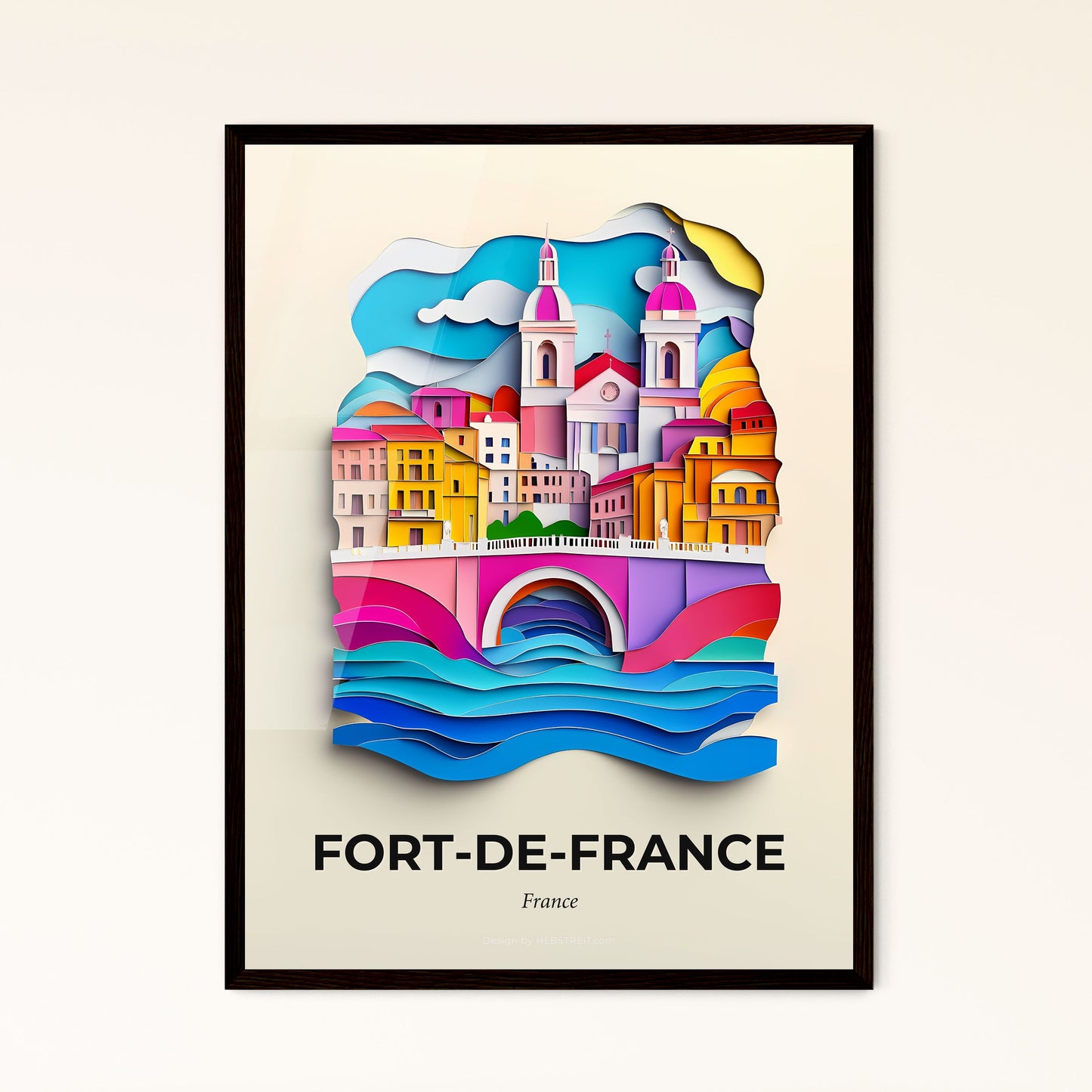 Vivid Fort-de-France, France - a paper cut of a city with a bridge