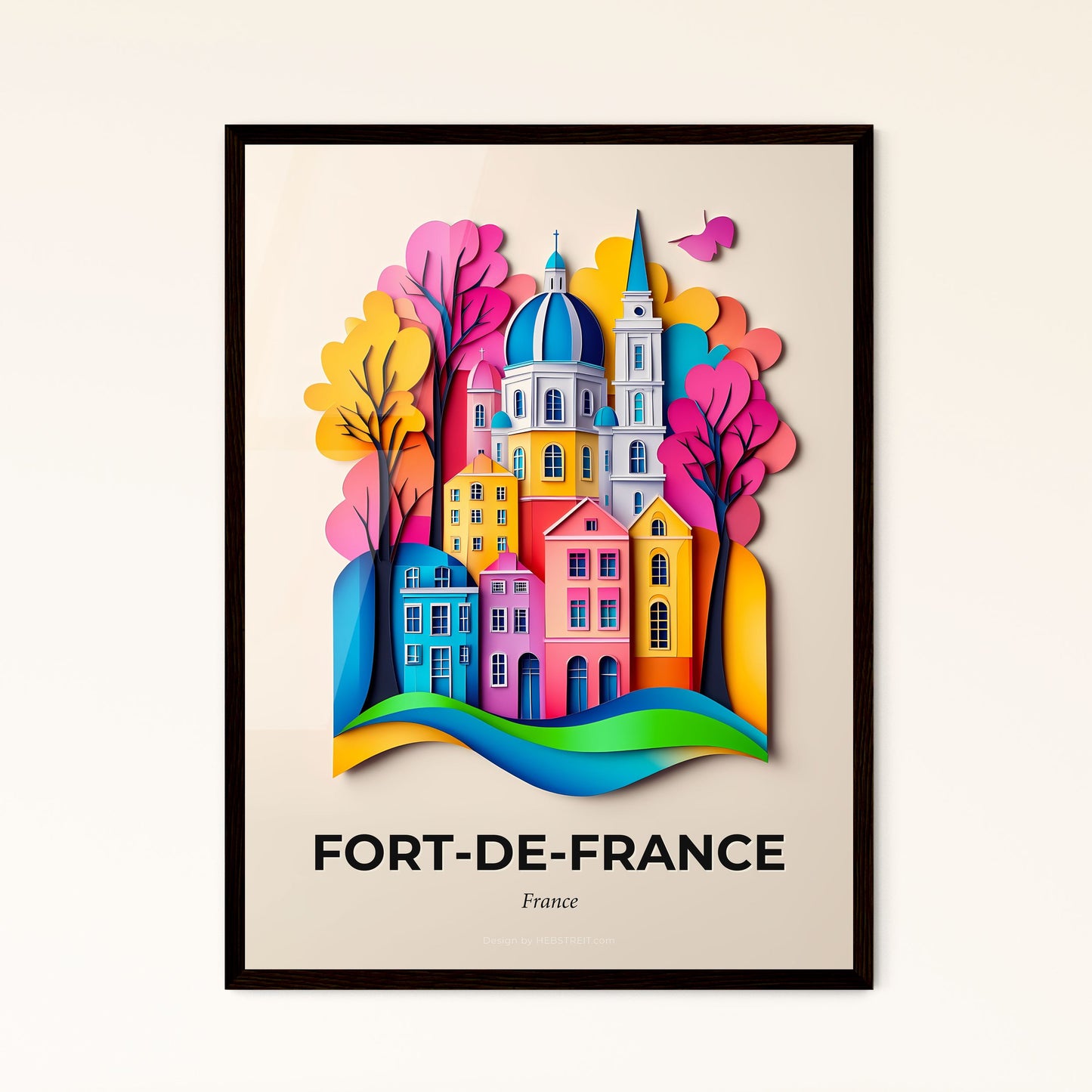 Vivid Fort-de-France, France - a paper cut of a city with a church