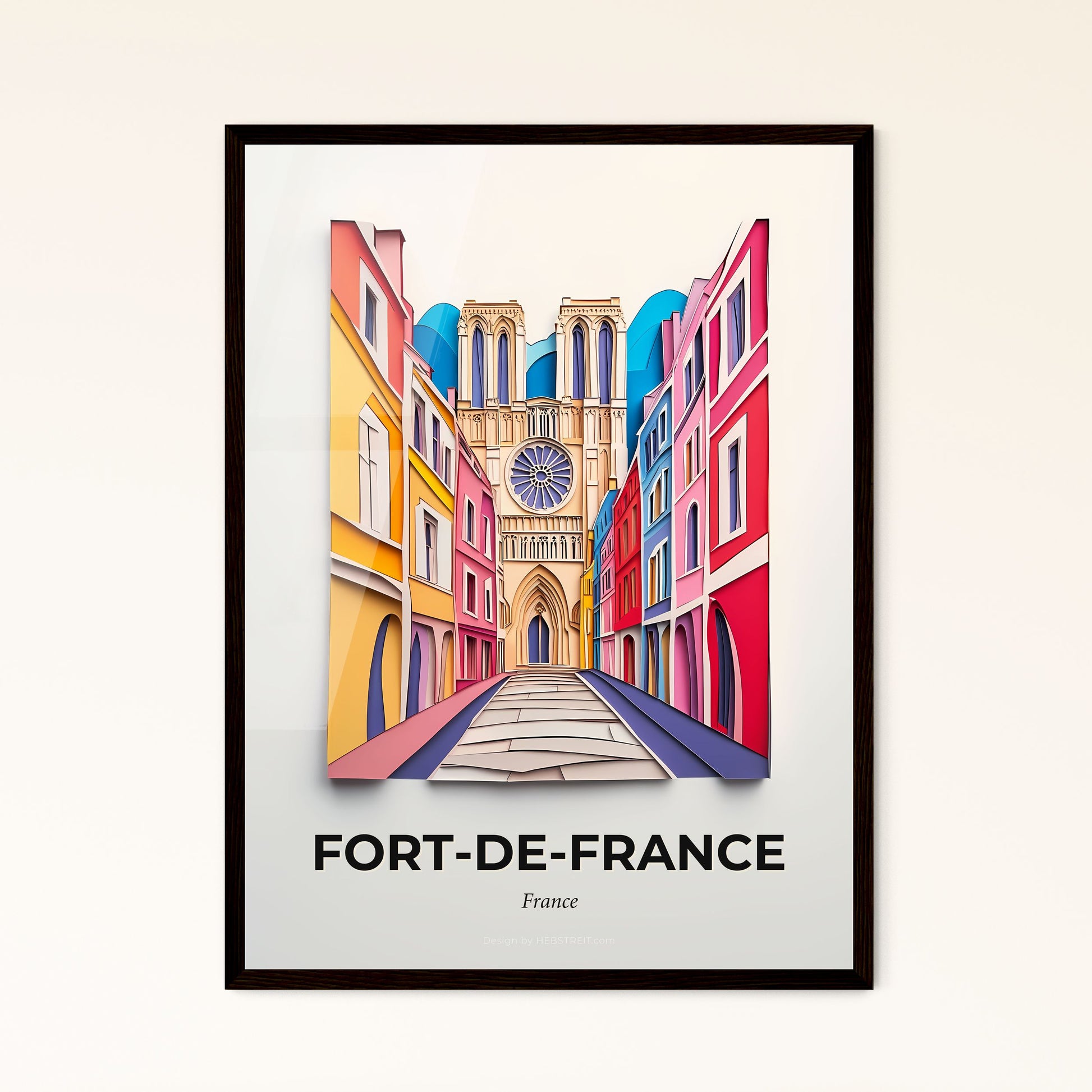 Vivid Fort-de-France, France - a painting of a street with a church in the background