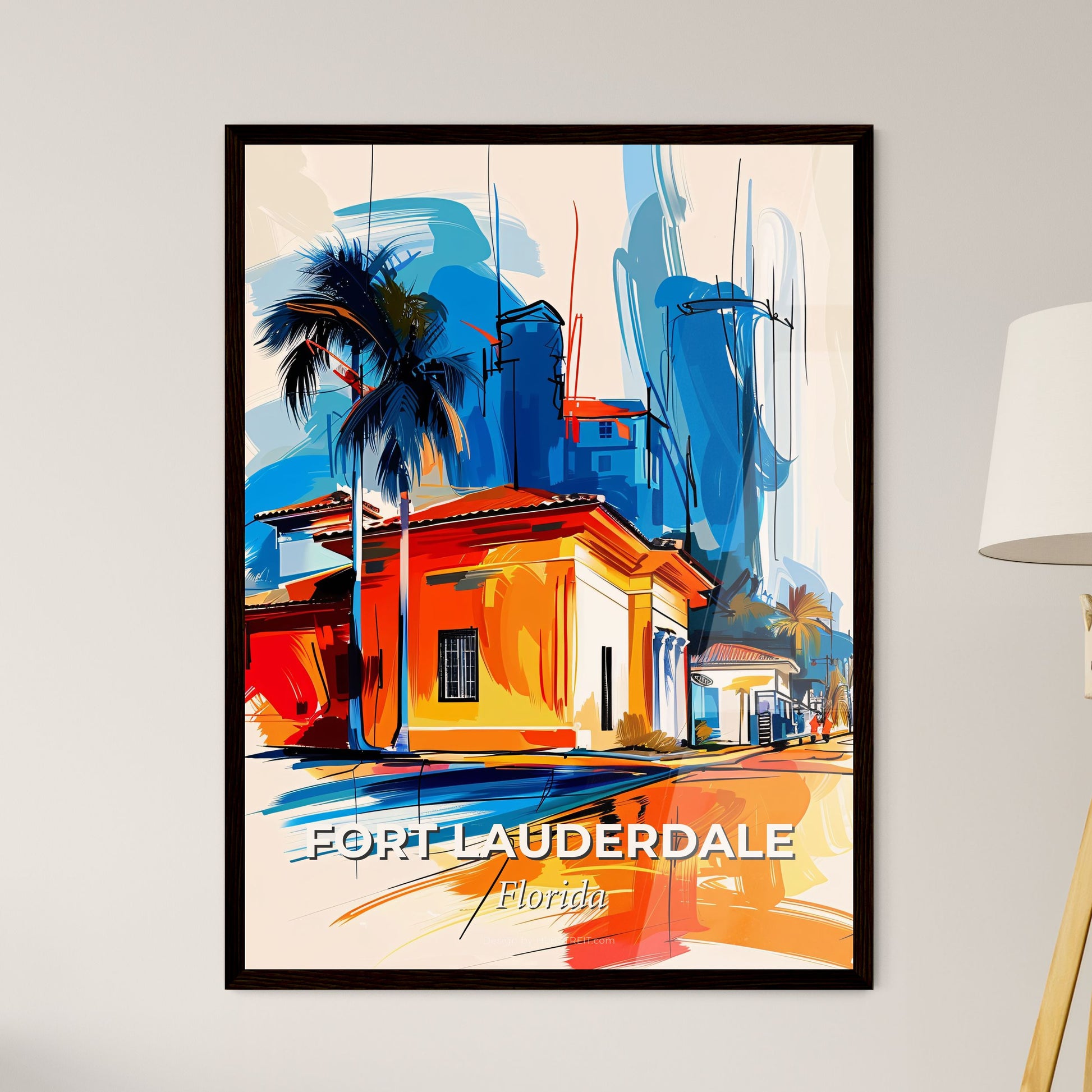 Vibrant Fort Lauderdale, Florida - A Painting Of A Building With Palm Trees