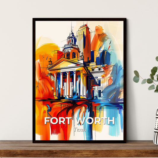 Vibrant Fort Worth, Texas - A Painting Of A Building With Columns And A Cityscape