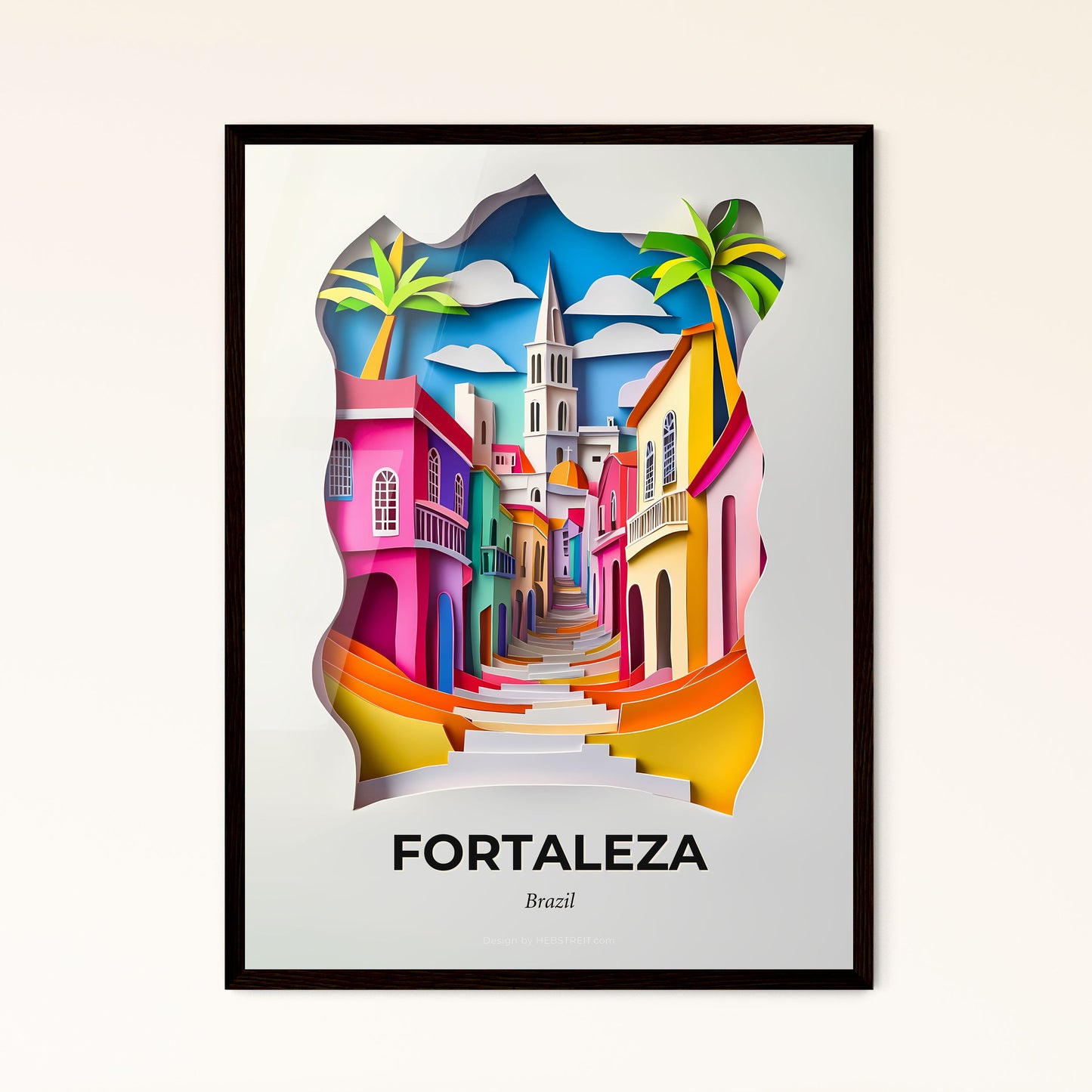 Vivid Fortaleza, Brazil - a paper cut of a colorful city with a palm tree