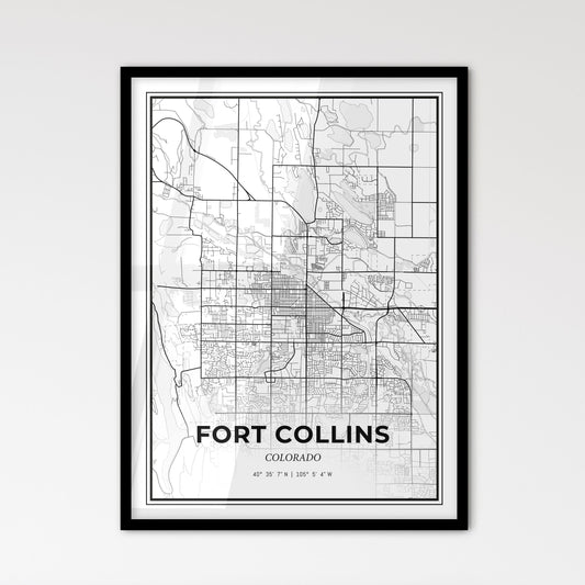 Fort Collins Colorado - Scandinavian Style City Map for Modern Home Decor