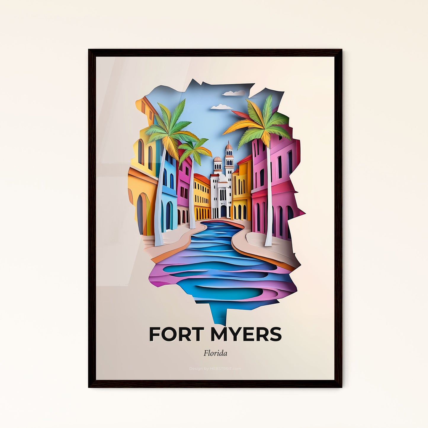 Vivid Fort Myers, Florida - a paper cut of a city with a river