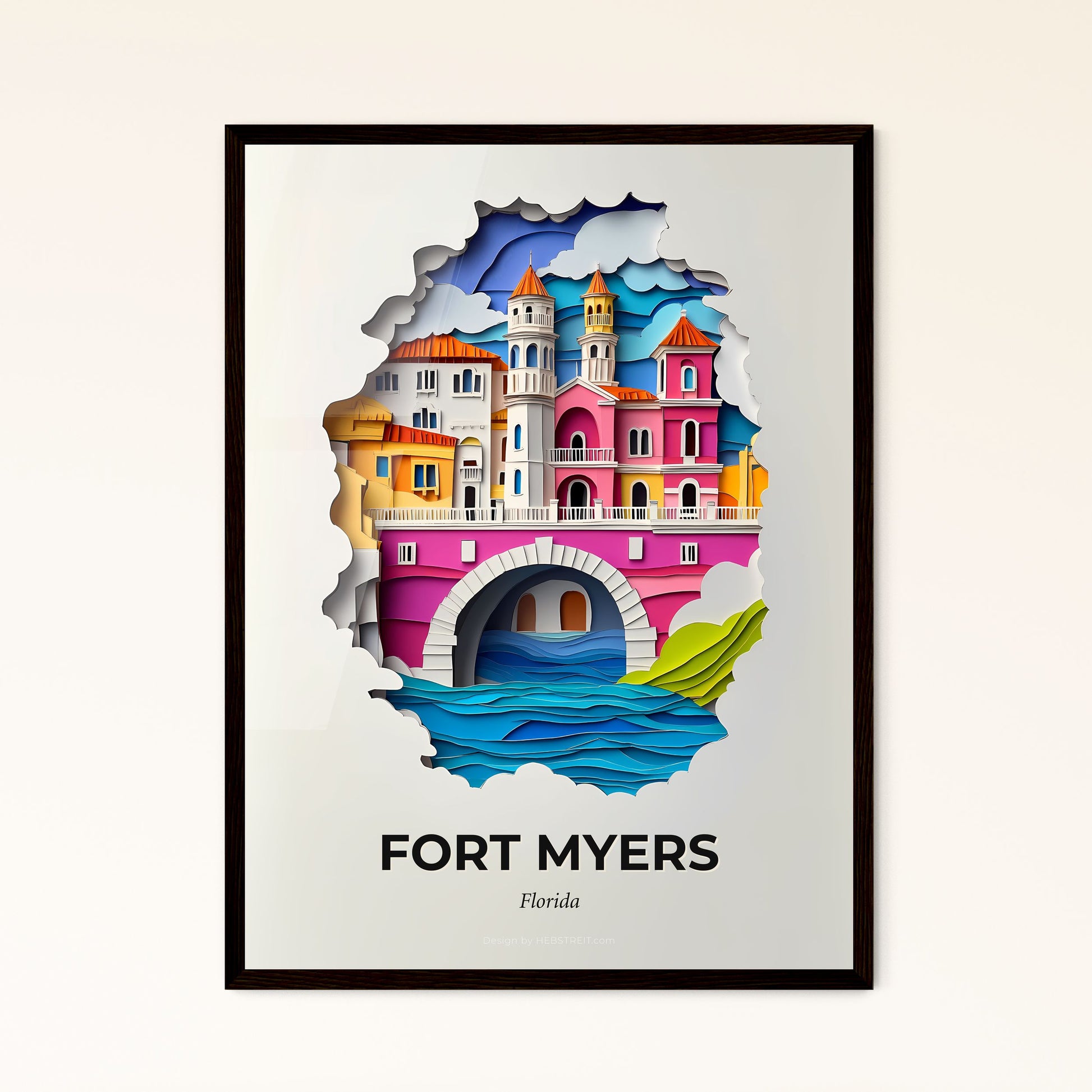 Vivid Fort Myers, Florida - a paper cut of a city with a bridge