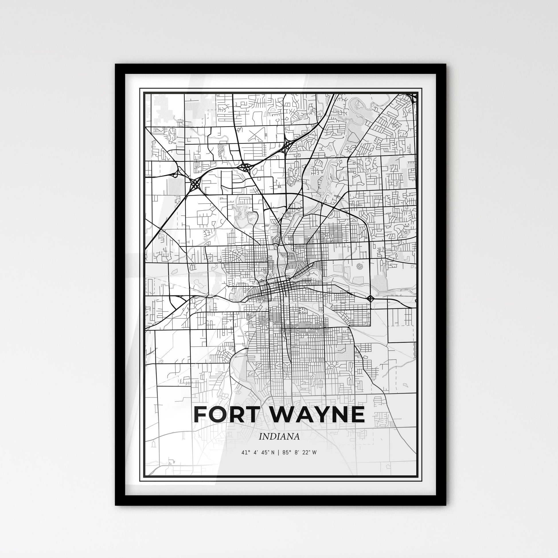 Fort Wayne Indiana - Scandinavian Style City Map for Modern Home Decor