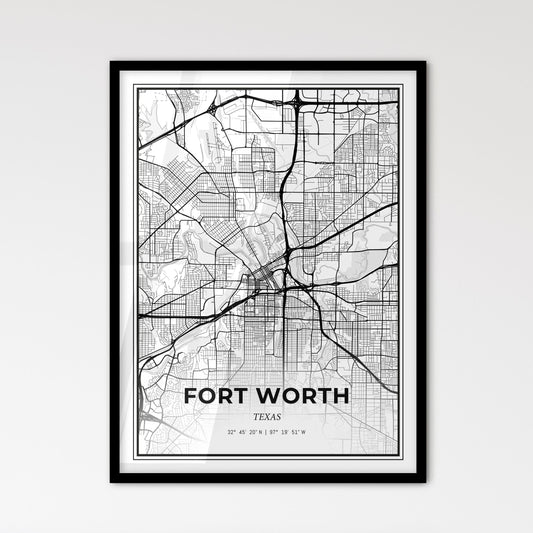 Fort Worth Texas - Scandinavian Style City Map for Modern Home Decor