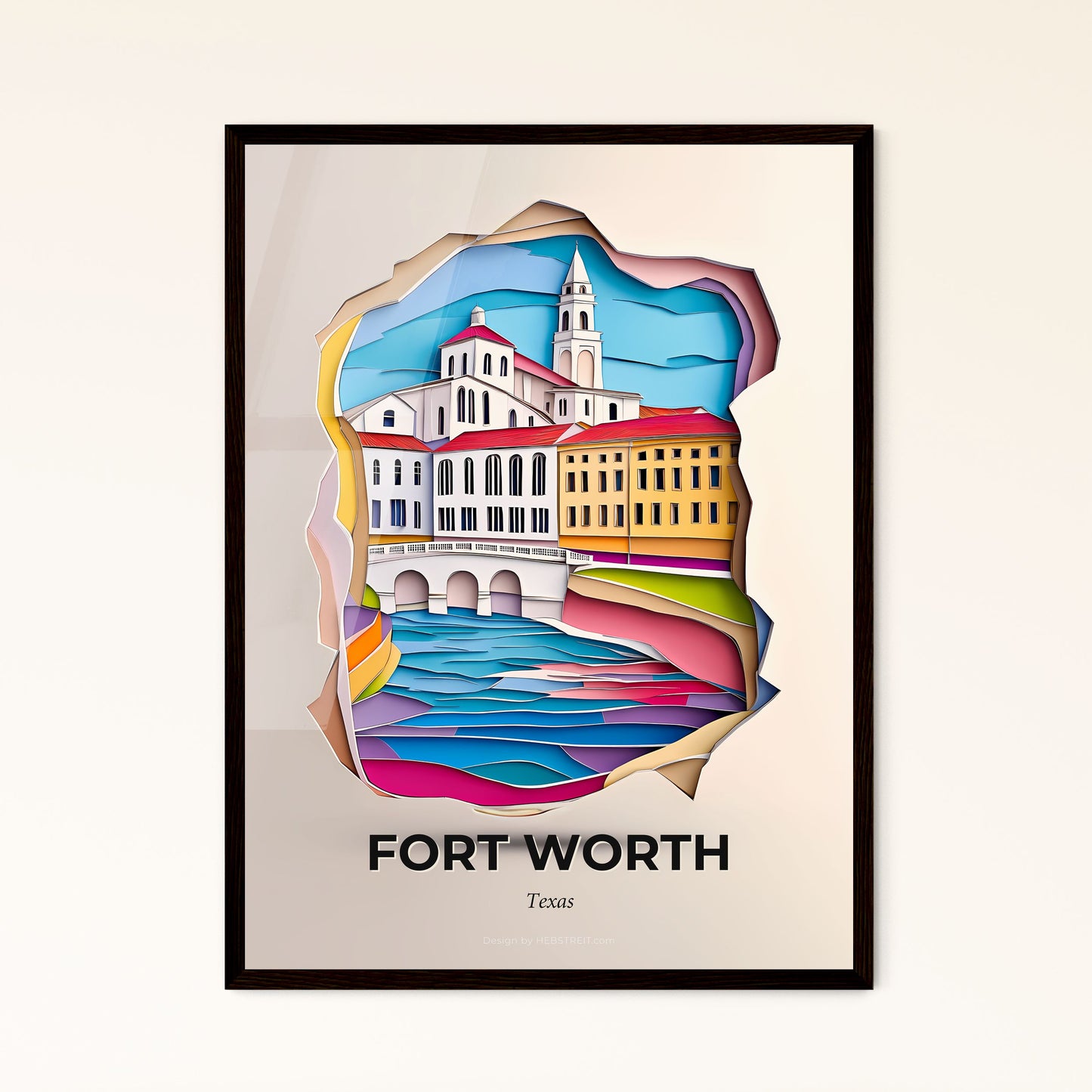 Vivid Fort Worth, Texas, Papercut Print