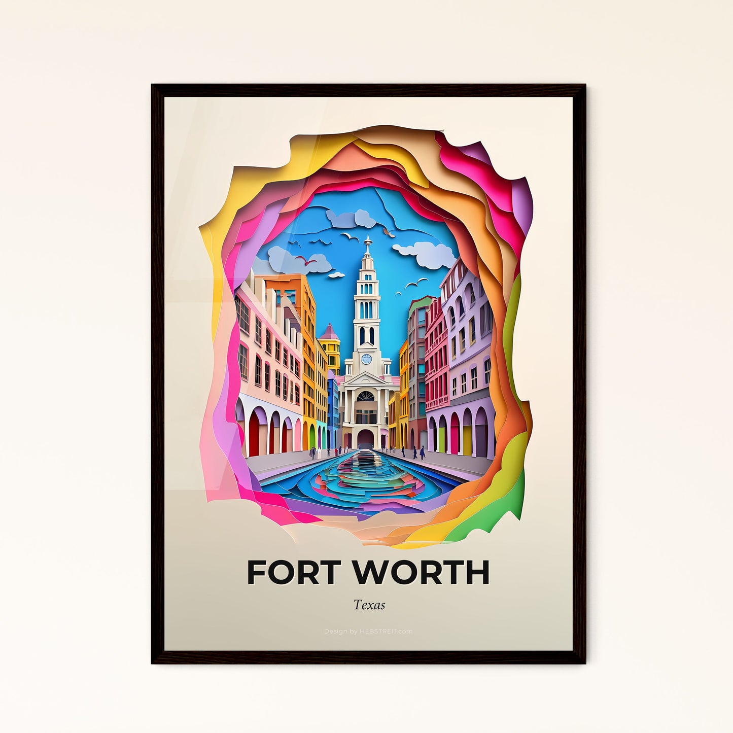 Vivid Fort Worth, Texas, Papercut Print