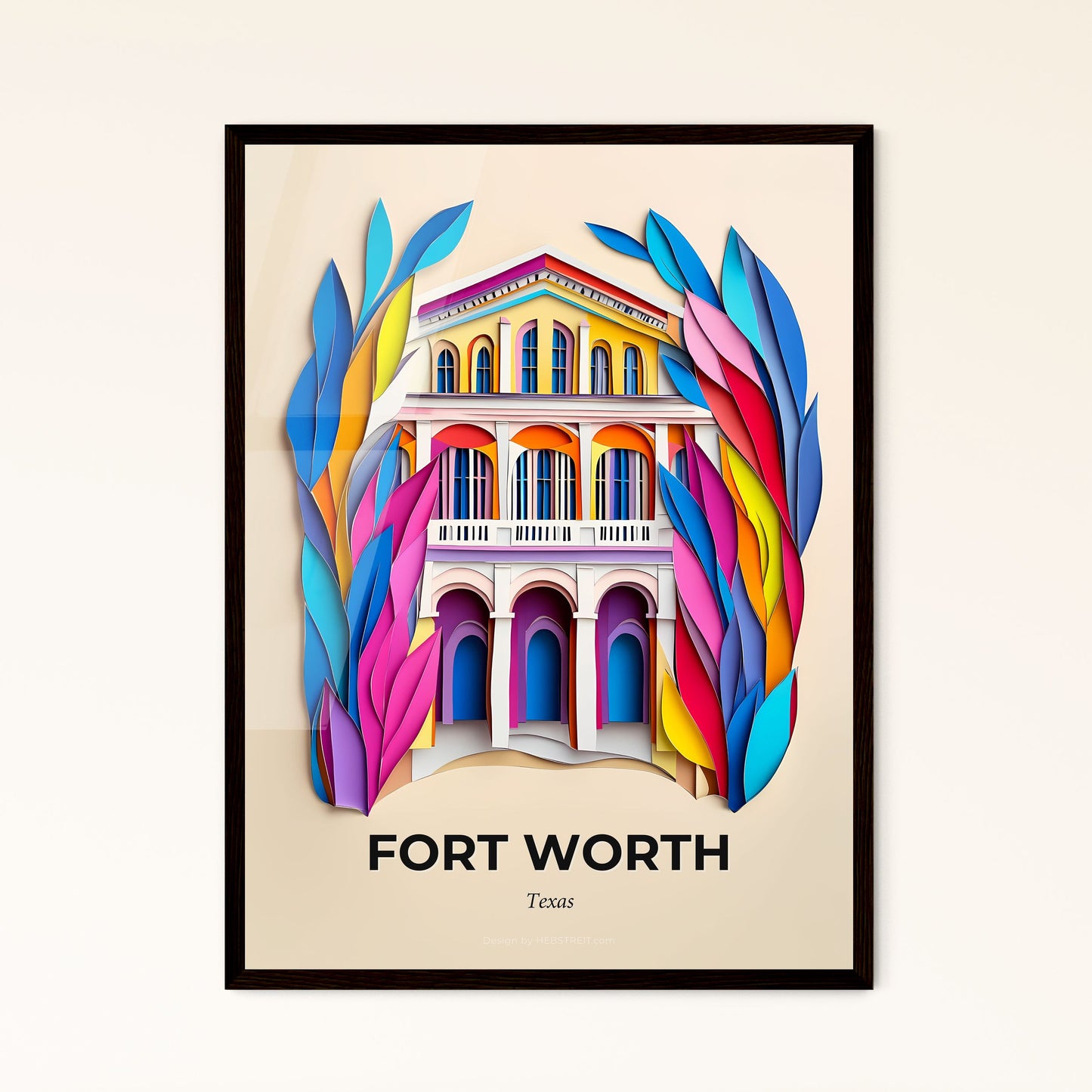 Vivid Fort Worth, Texas, Papercut Print