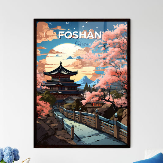 Vibrant Painting Depicting Foshan Skyline with Bridge Leading to Pagoda and Mountain Default Title