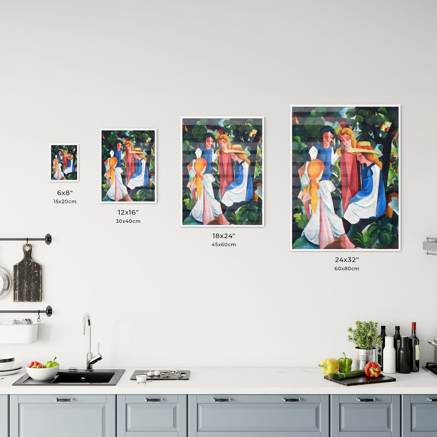 Four Girls by August Macke Size Chart
