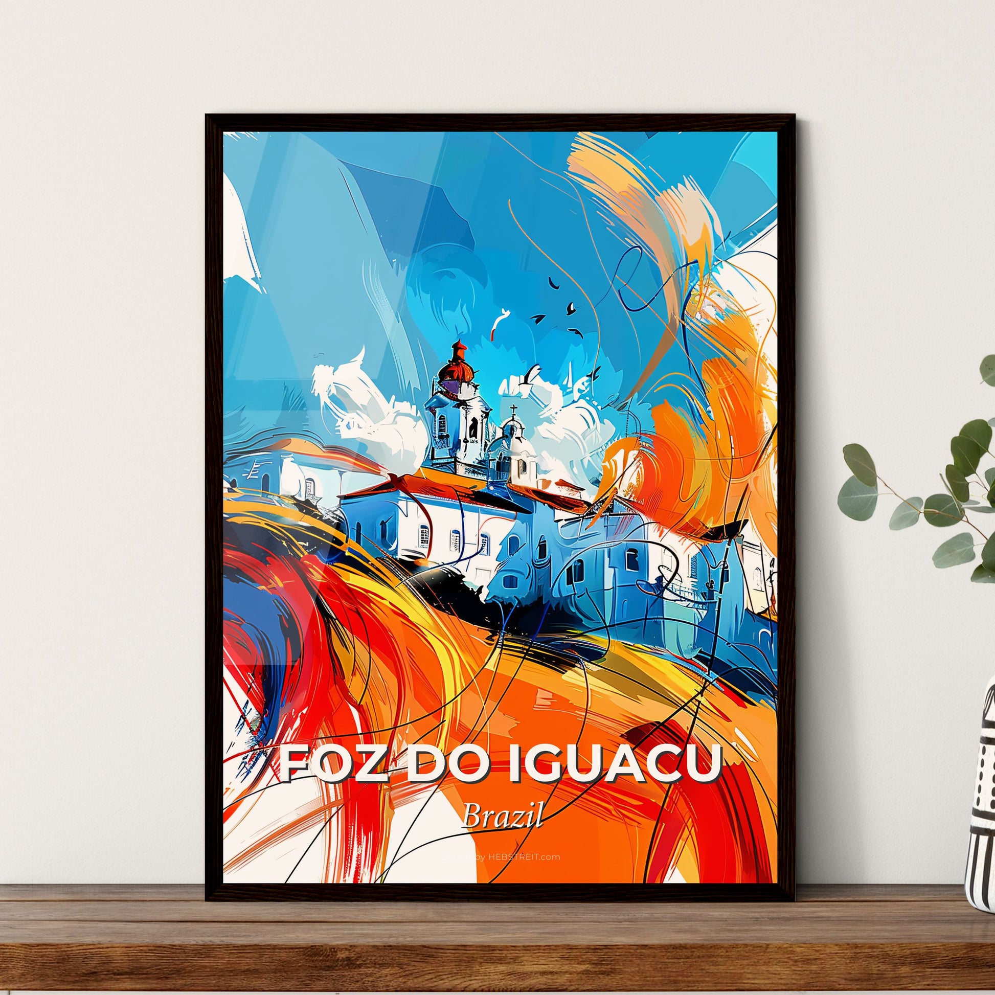 Vibrant Foz Do Iguacu, Brazil - A Painting Of A Building With A Tower And Colorful Paint