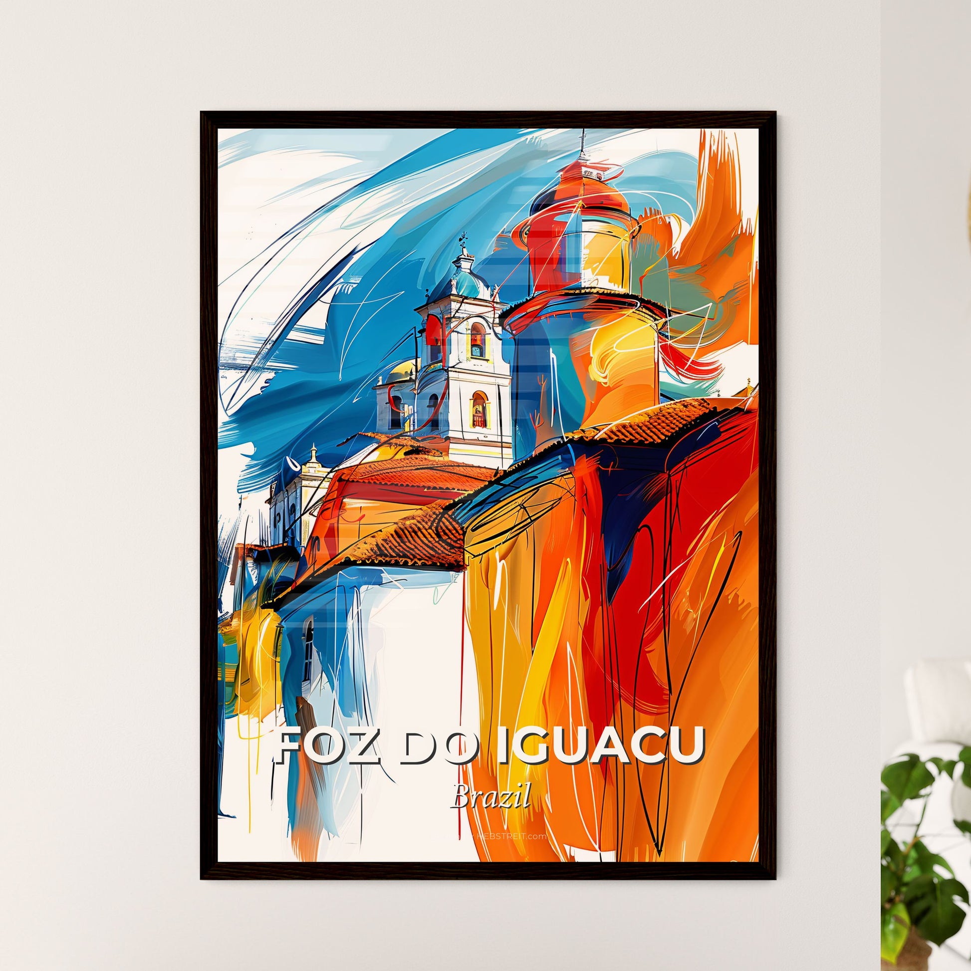 Vibrant Foz Do Iguacu, Brazil - A Painting Of A Building With A Tower