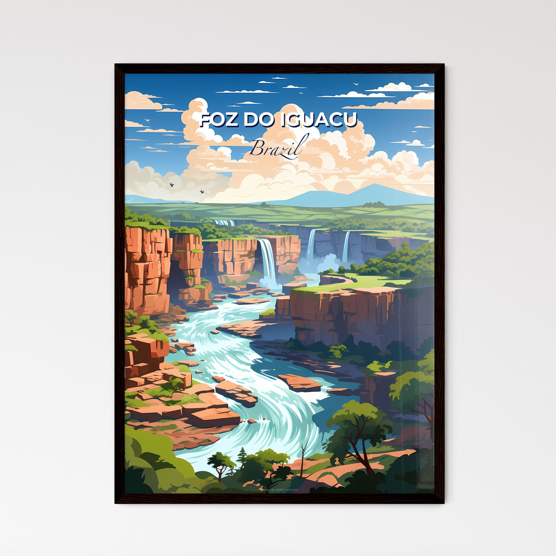 Artistic Depiction of Foz do Iguacu Brazil Skyline with River Flowing Through Canyon Default Title