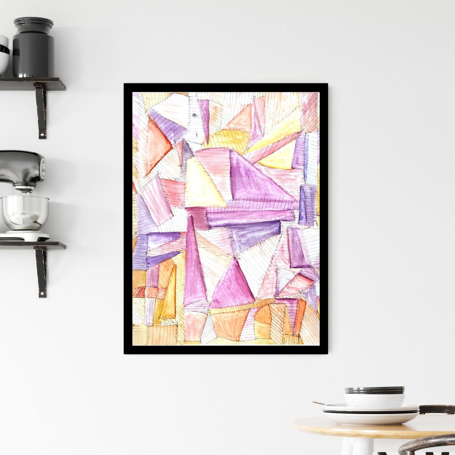 Fragmented Harmonies: A Dance of Color and Geometry Framed Print