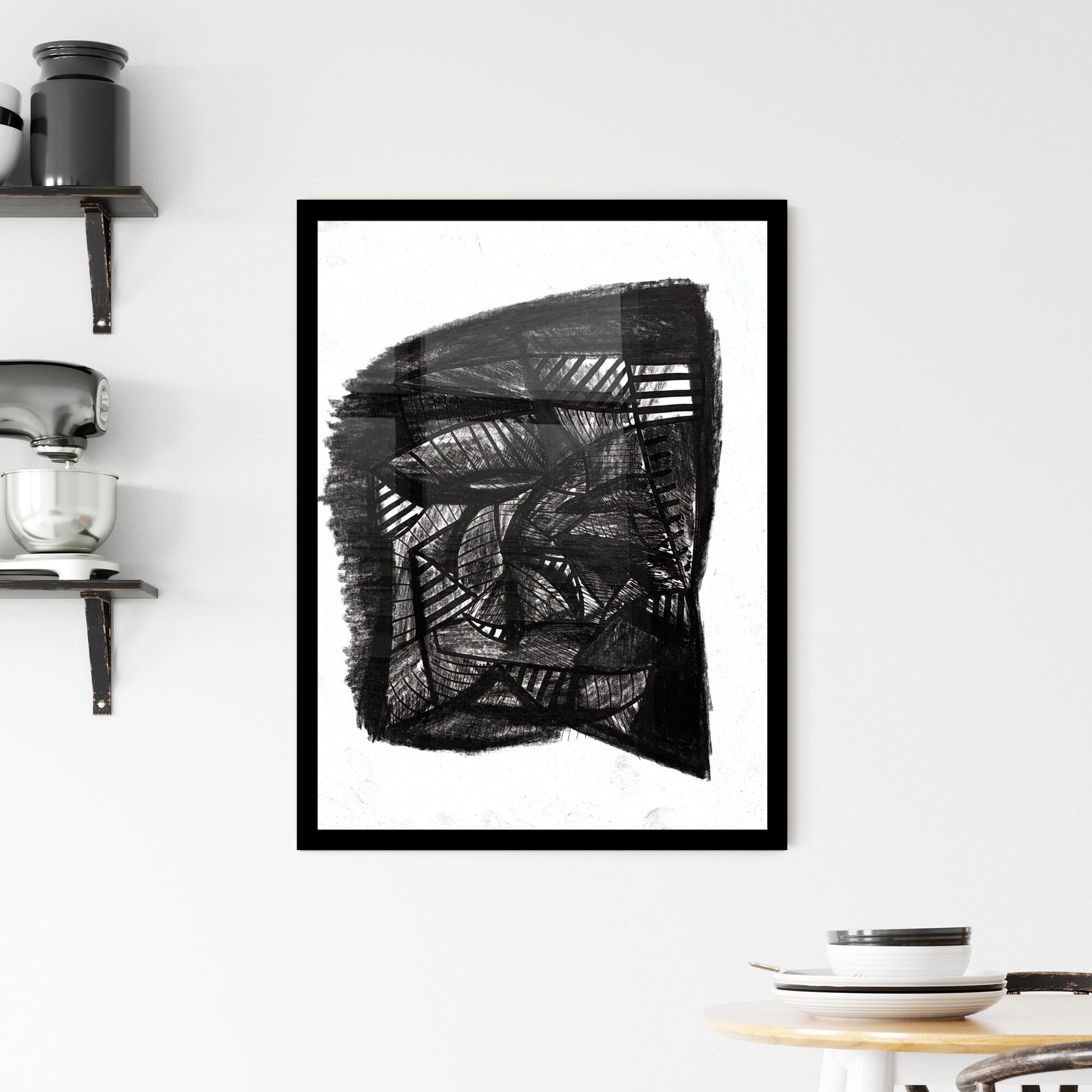 Fragmented Lines: Shadows of Unspoken Thoughts and Silent Whispers Framed Print