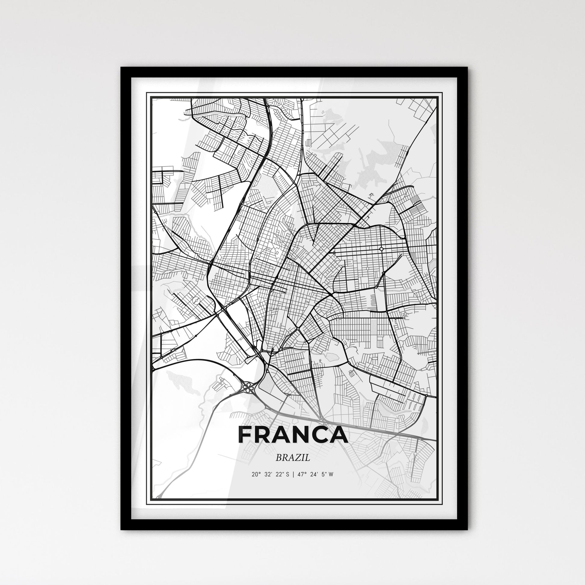 Franca Brazil - Scandinavian Style City Map for Modern Home Decor