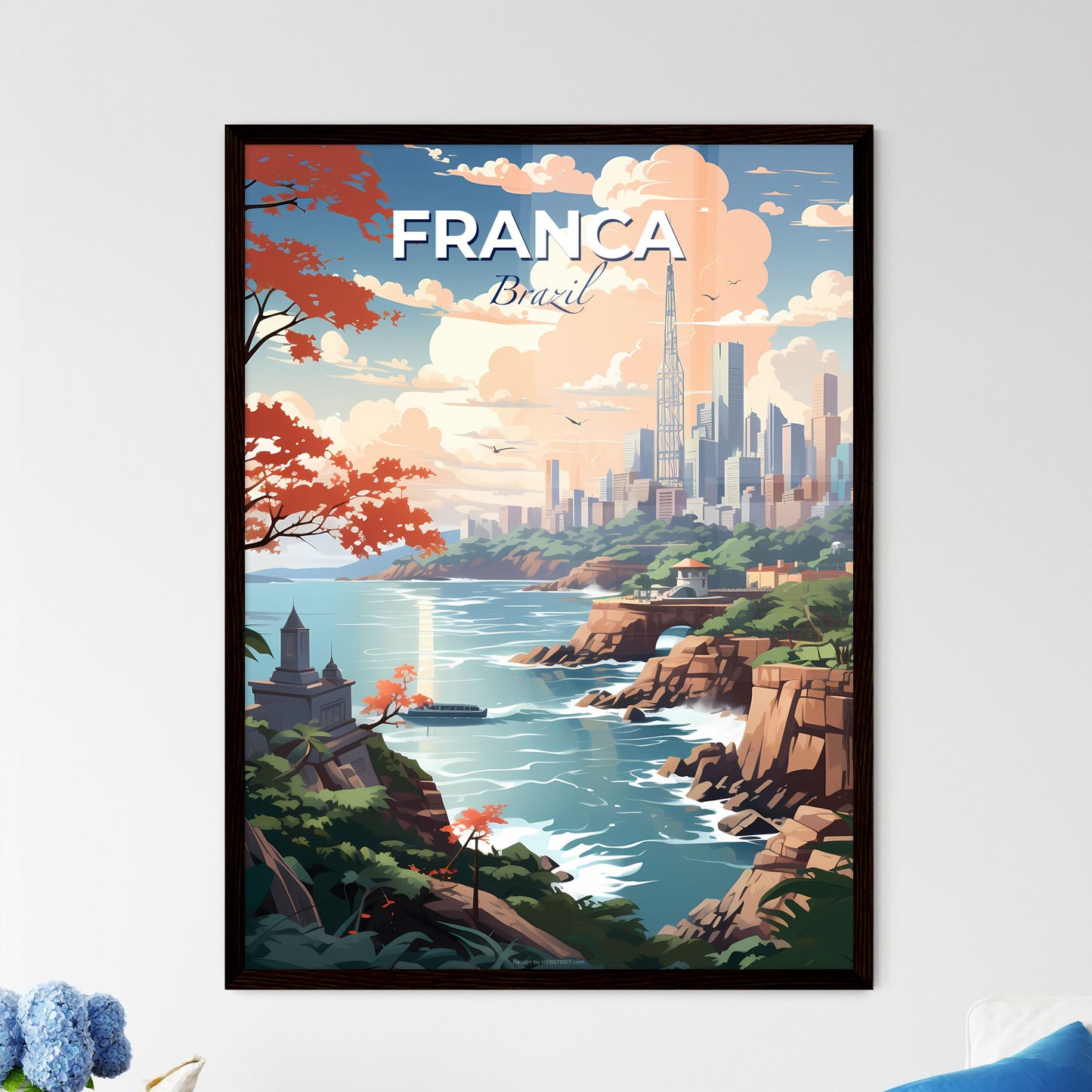 Artistic Depiction of Franca, Brazil's Coastal City Skyline with a Vibrant Painterly Style and Unique Perspective Default Title