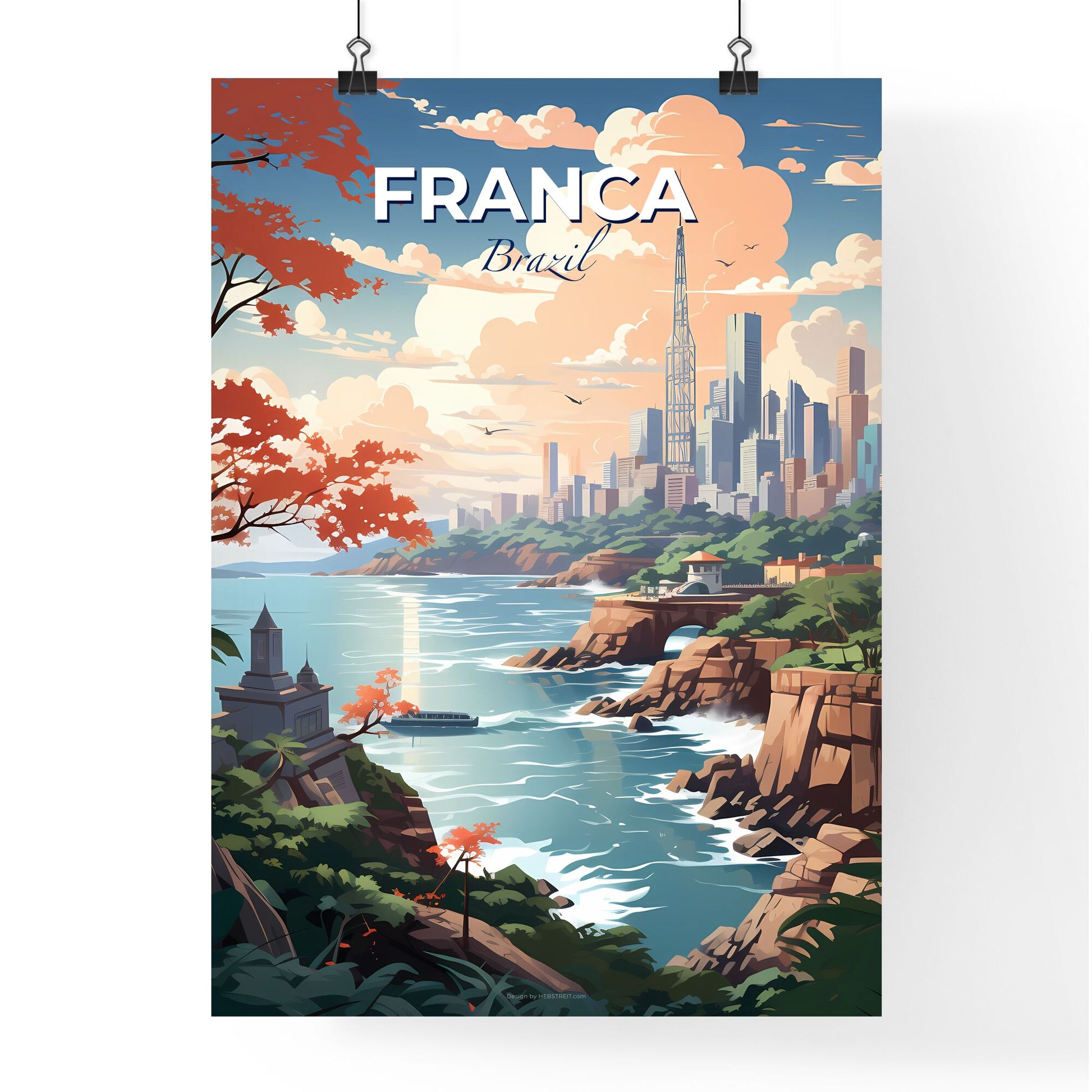 Artistic Depiction of Franca, Brazil's Coastal City Skyline with a Vibrant Painterly Style and Unique Perspective Default Title