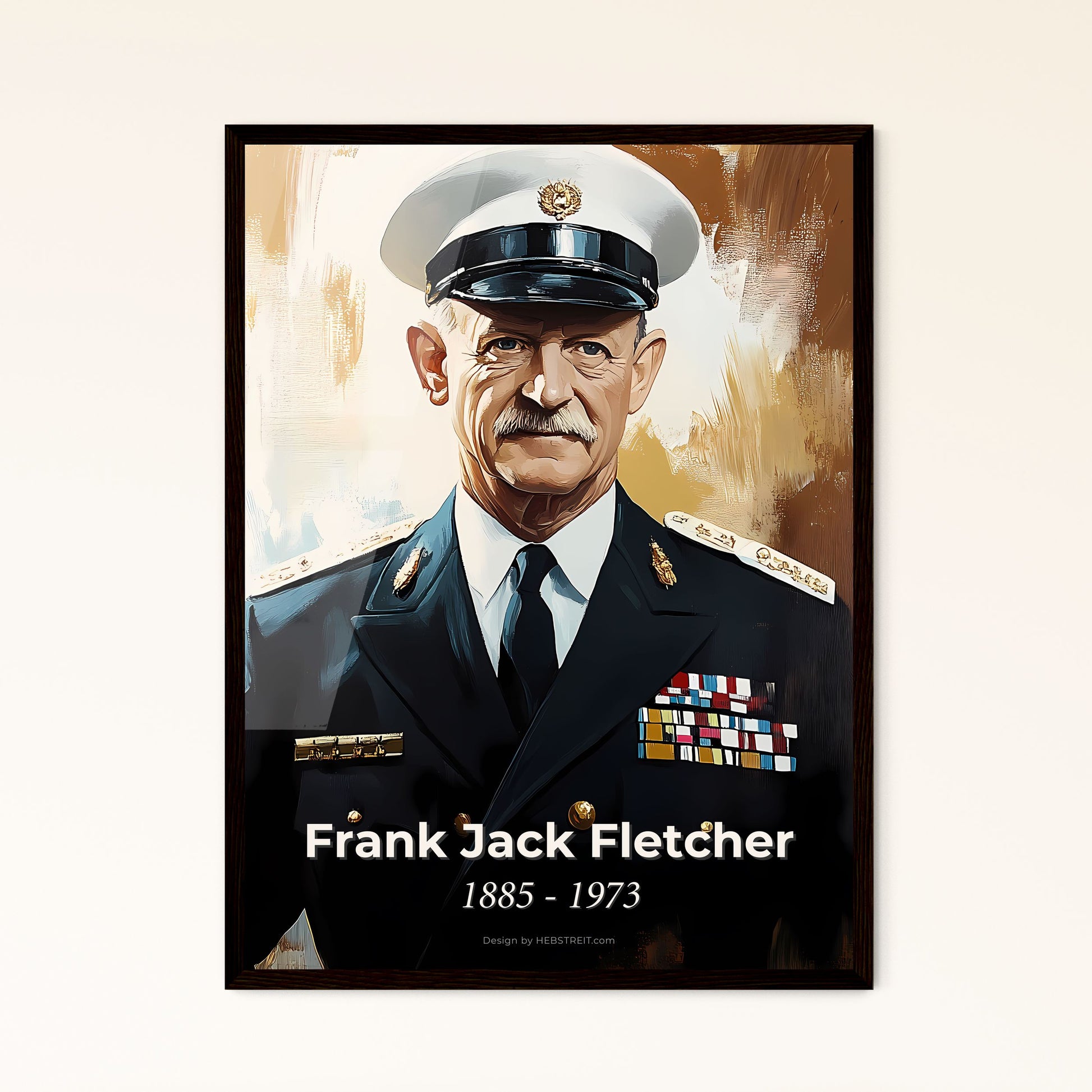 Portrait of Frank Jack Fletcher, 1885 - 1973. Impressionistic painting of a man in a military uniform.