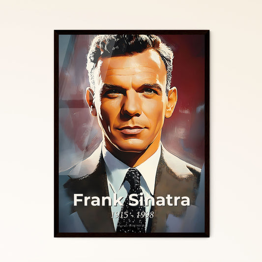 Portrait of Frank Sinatra, 1915 - 1998. Impressionistic painting of a man in a suit and tie.