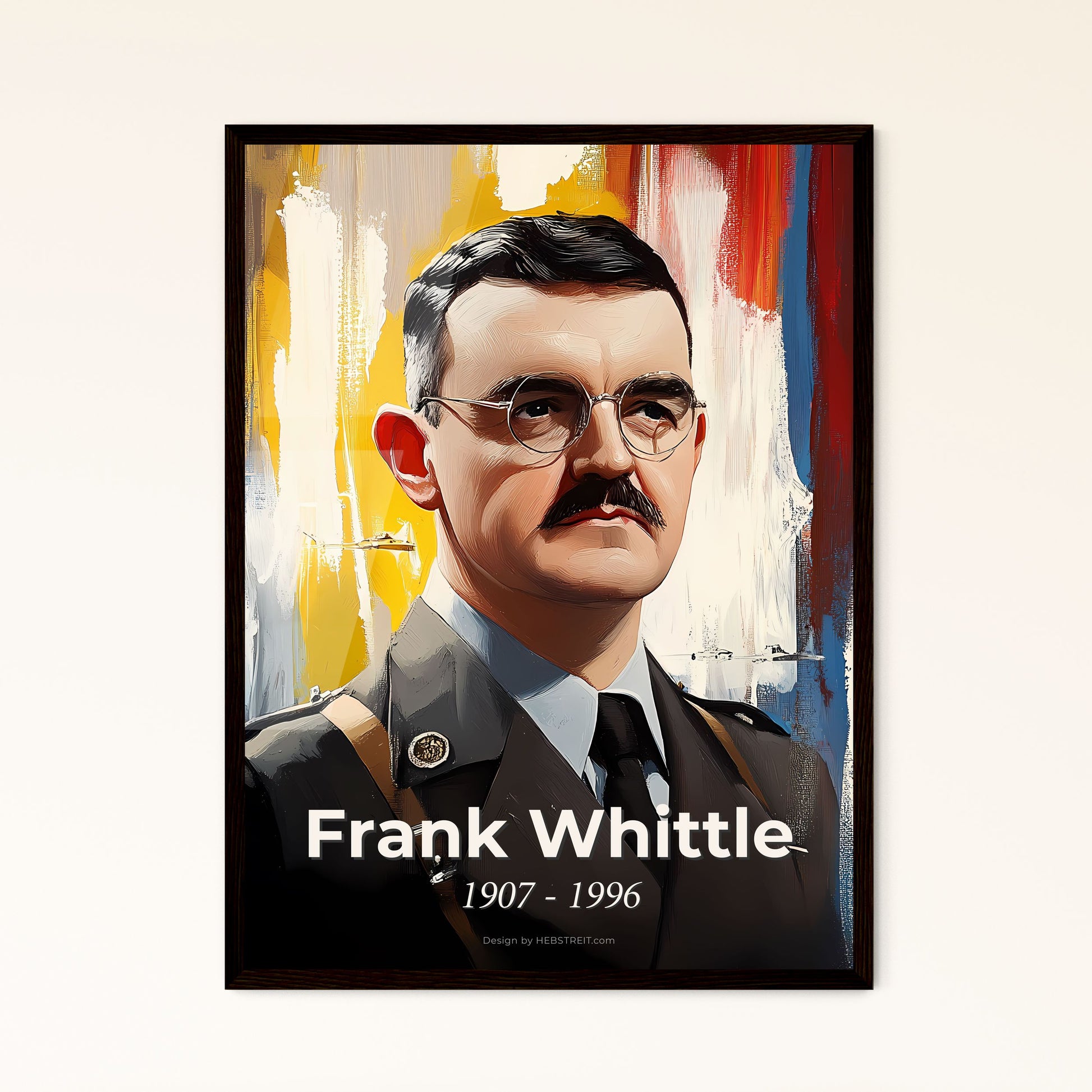 Portrait of Frank Whittle, 1907 - 1996. Impressionistic painting of a man in a uniform.