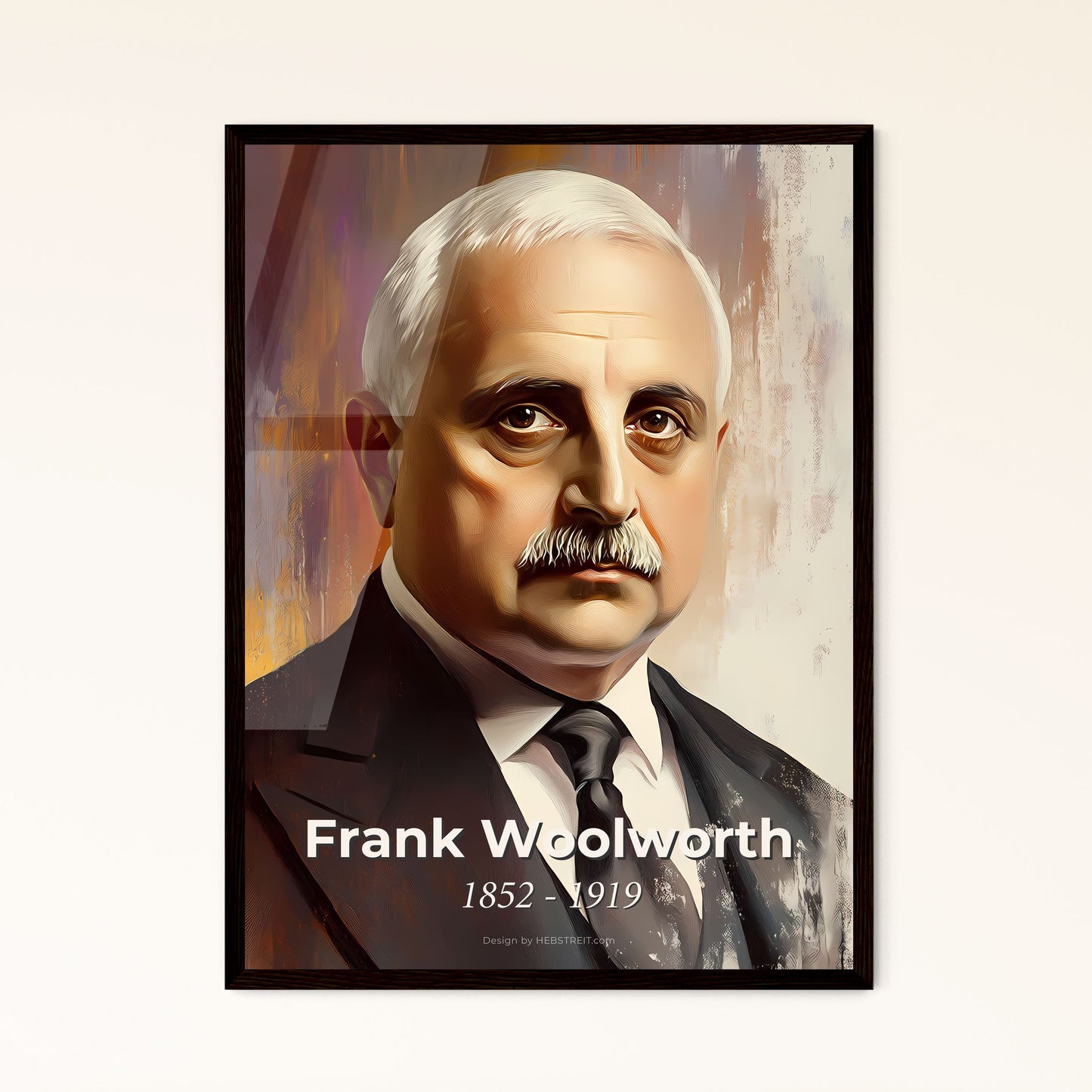 Portrait of Frank Woolworth, 1852 - 1919. Impressionistic painting of a man in a suit and tie.