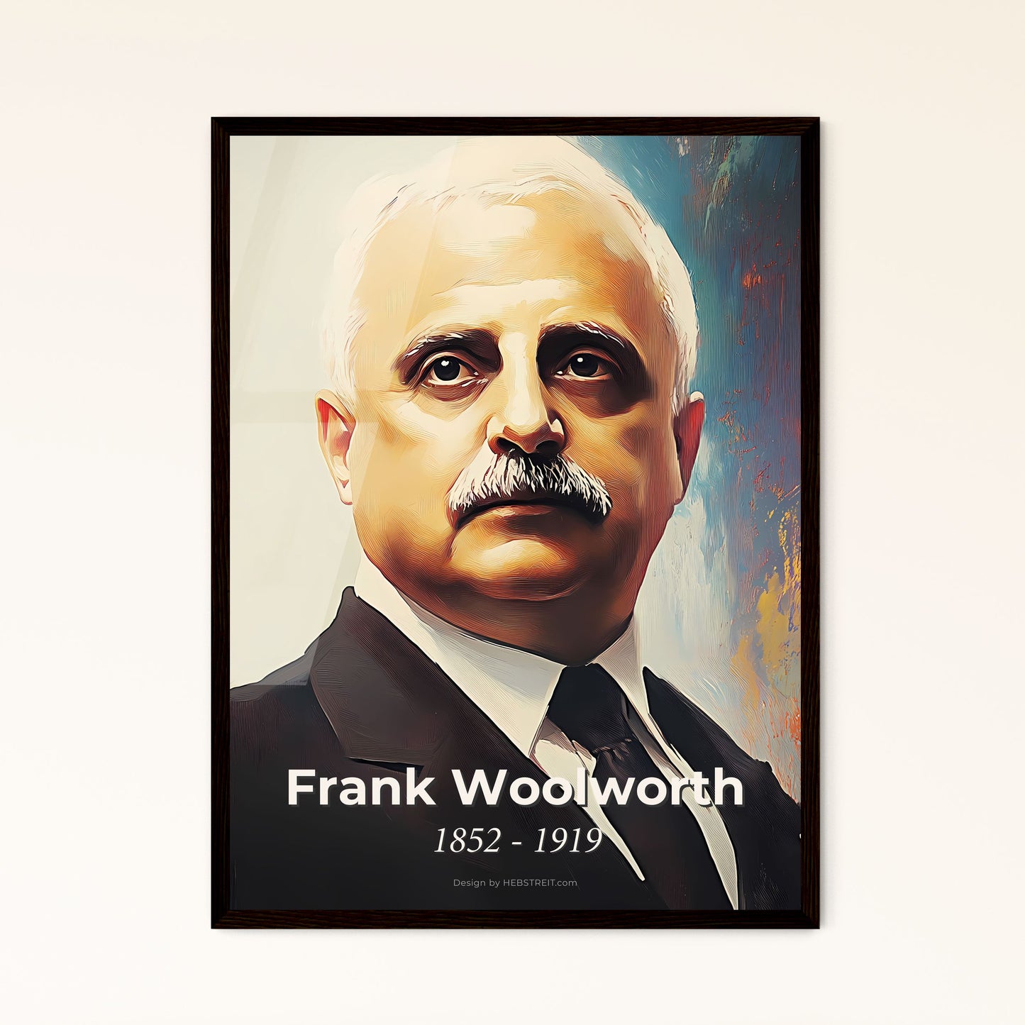 Portrait of Frank Woolworth, 1852 - 1919. Impressionistic painting of a man with a mustache.