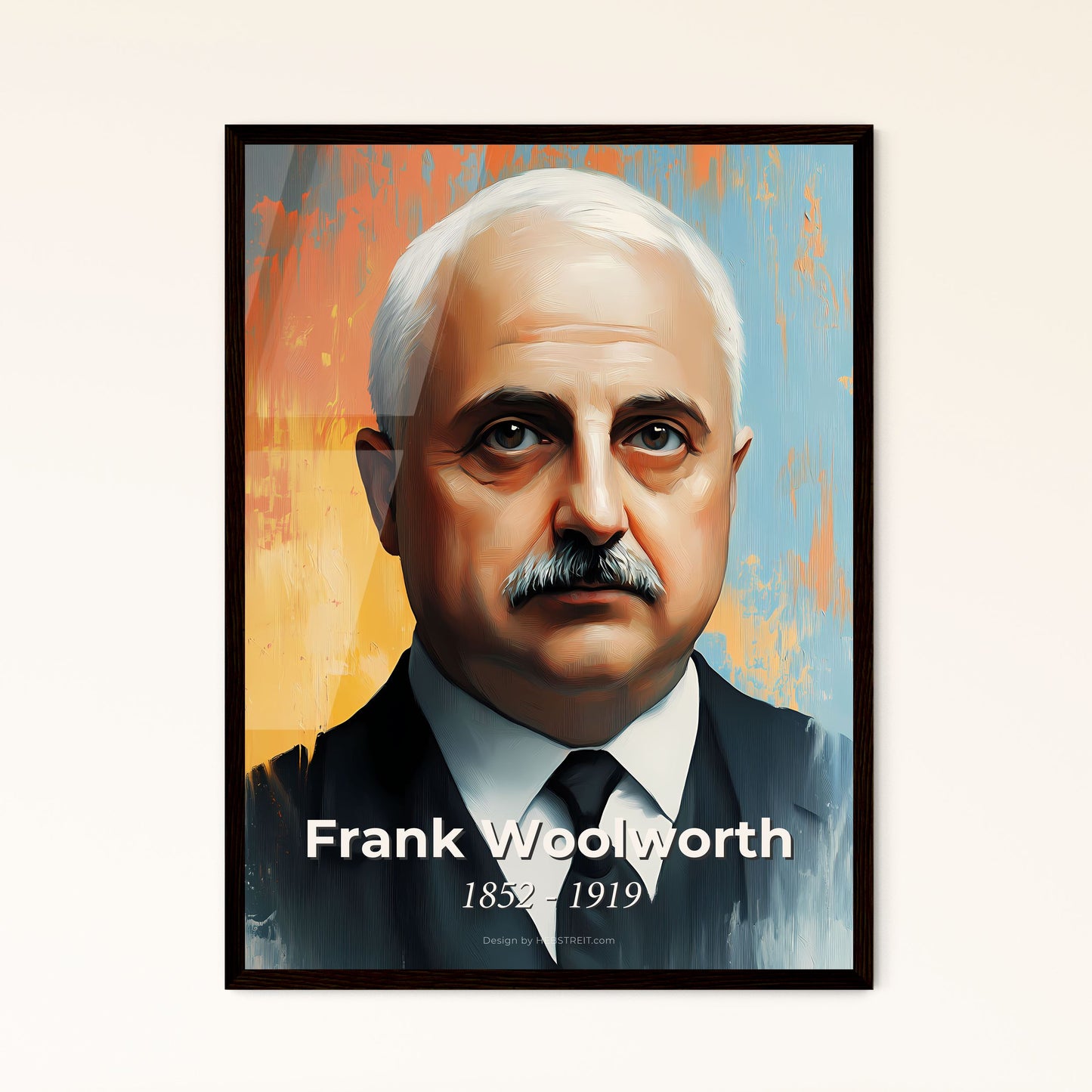 Portrait of Frank Woolworth, 1852 - 1919. Impressionistic painting of a man with a mustache.