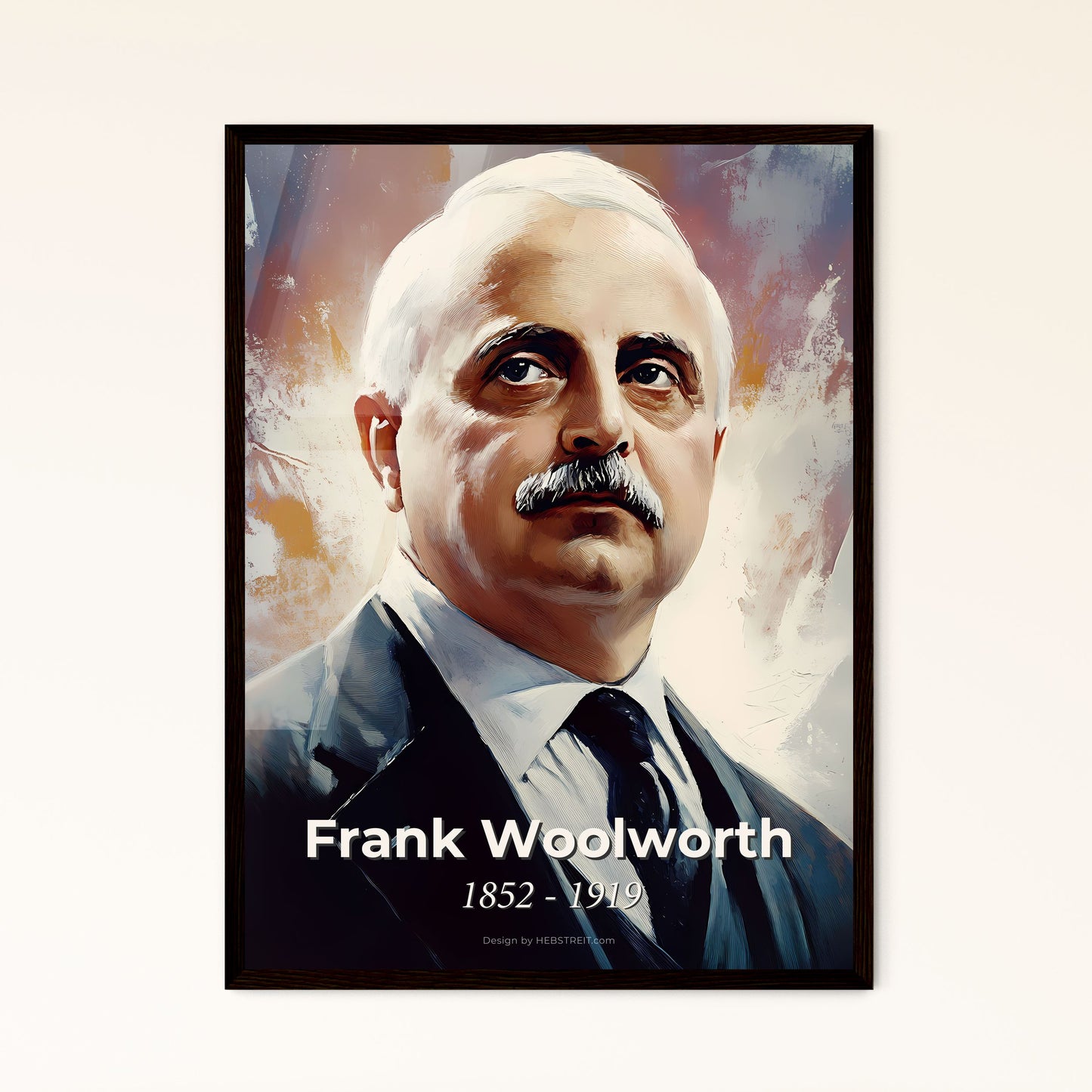 Portrait of Frank Woolworth, 1852 - 1919. Impressionistic painting of a man with a mustache.