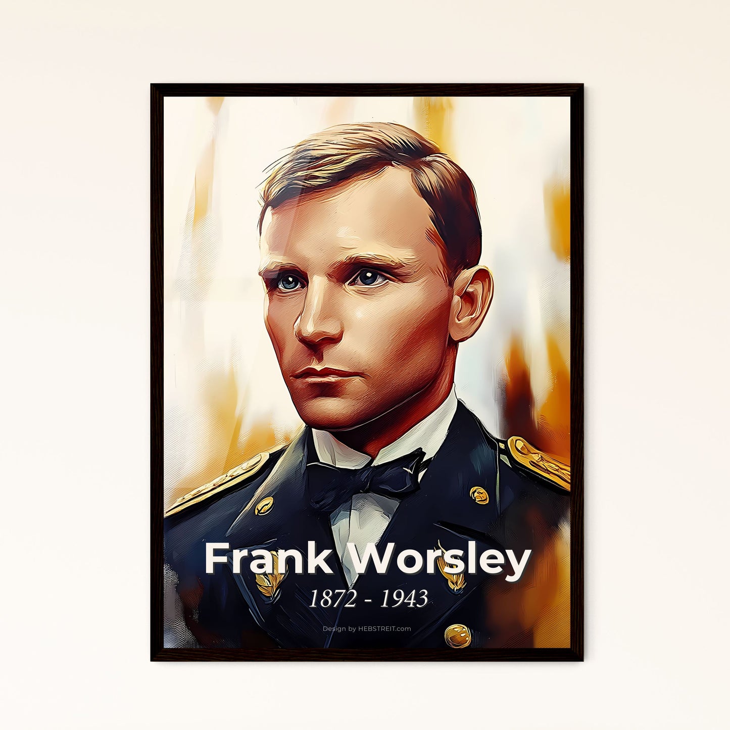 Portrait of Frank Worsley, 1872 - 1943. Impressionistic painting of a man in a military uniform.