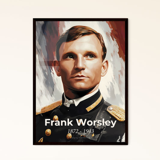 Portrait of Frank Worsley, 1872 - 1943. Impressionistic painting of a man in a military uniform.