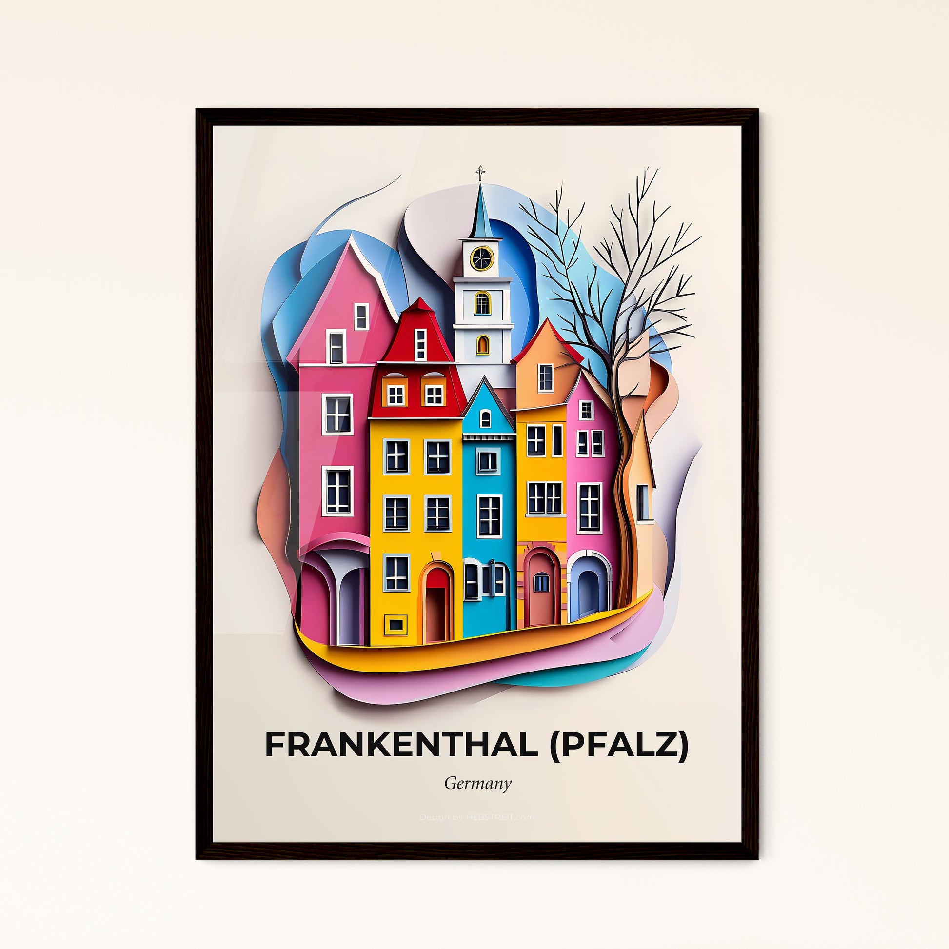 Vivid Frankenthal (Pfalz), Germany - a paper cut of a city with a clock tower