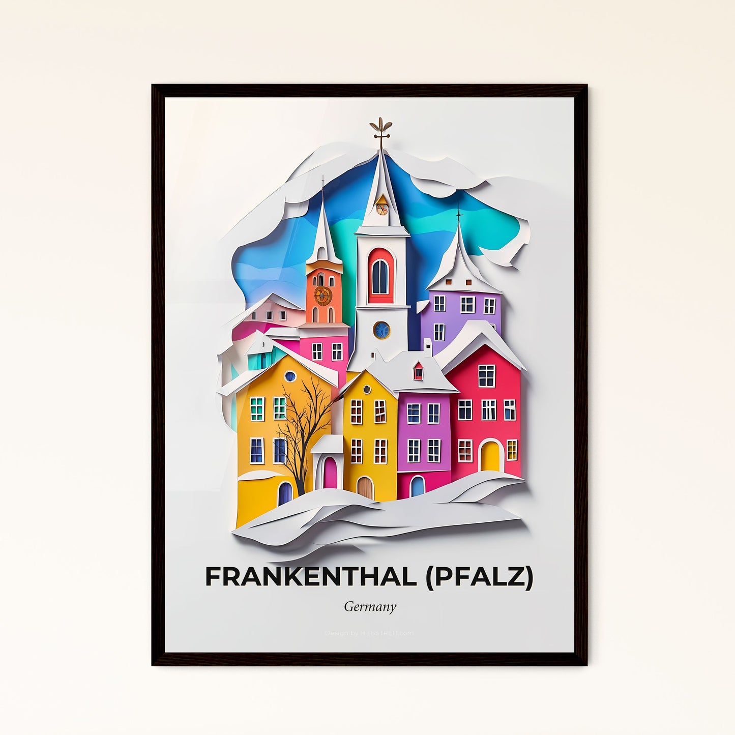 Vivid Frankenthal (Pfalz), Germany - a paper cut of a city with a clock tower