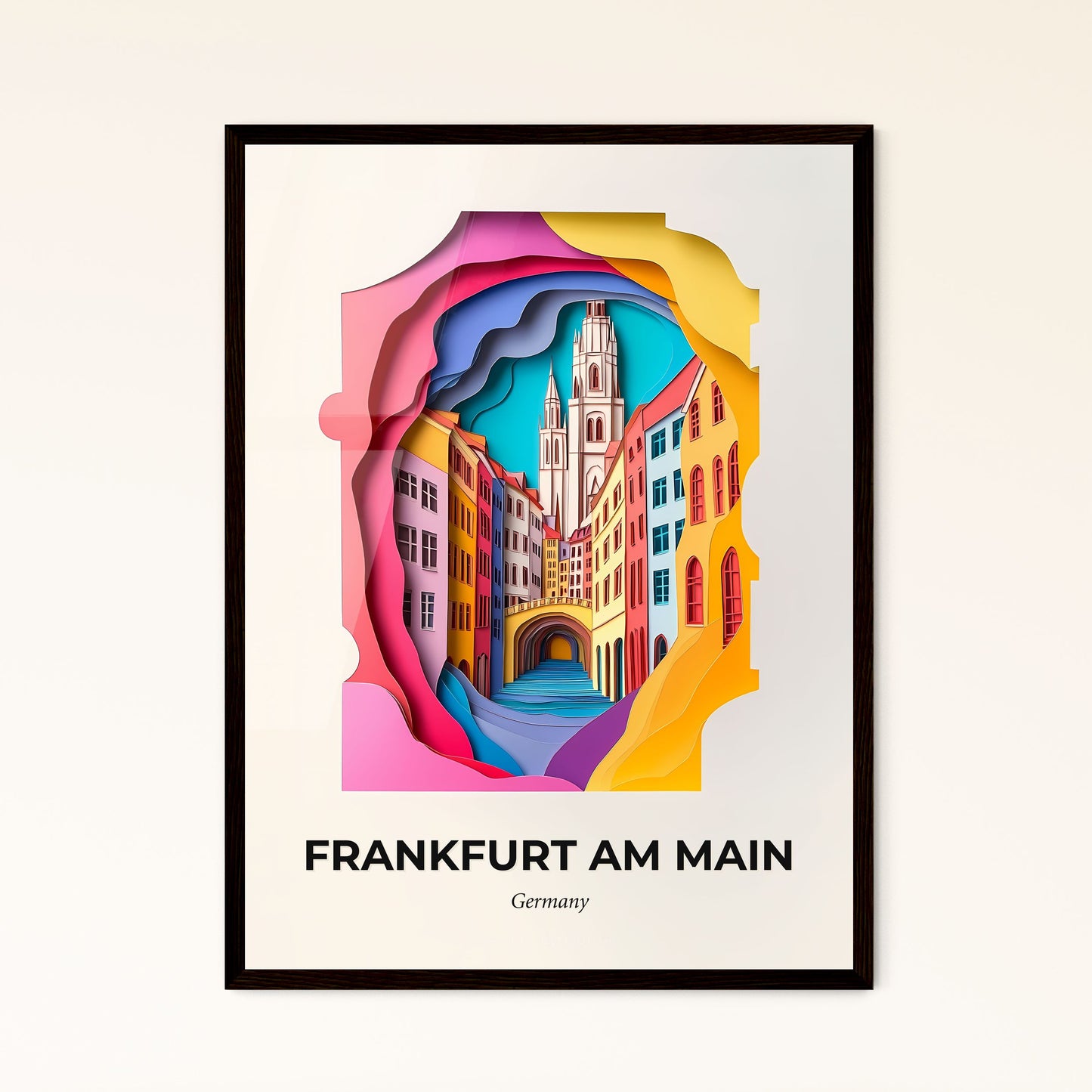 Vivid Frankfurt am Main, Germany - a paper cut of a city with a clock tower