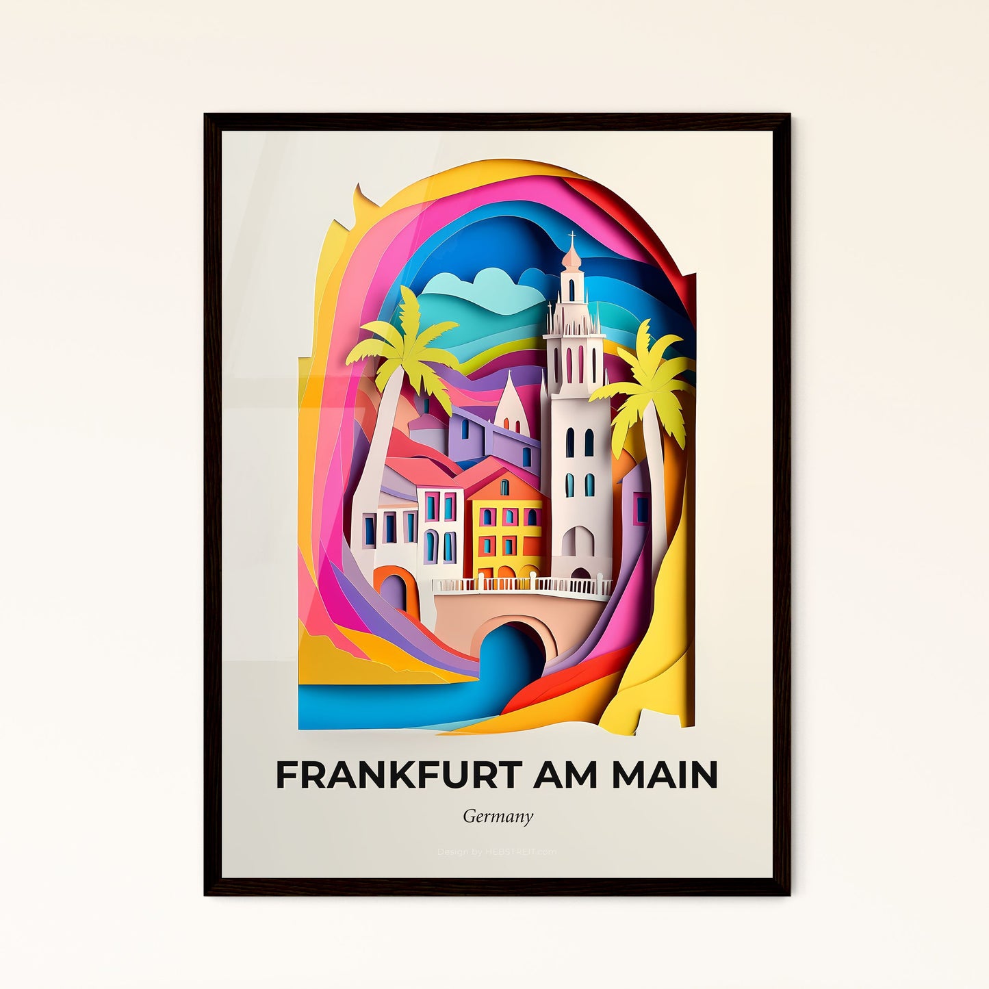 Vivid Frankfurt am Main, Germany - a paper cut of a city with a bridge