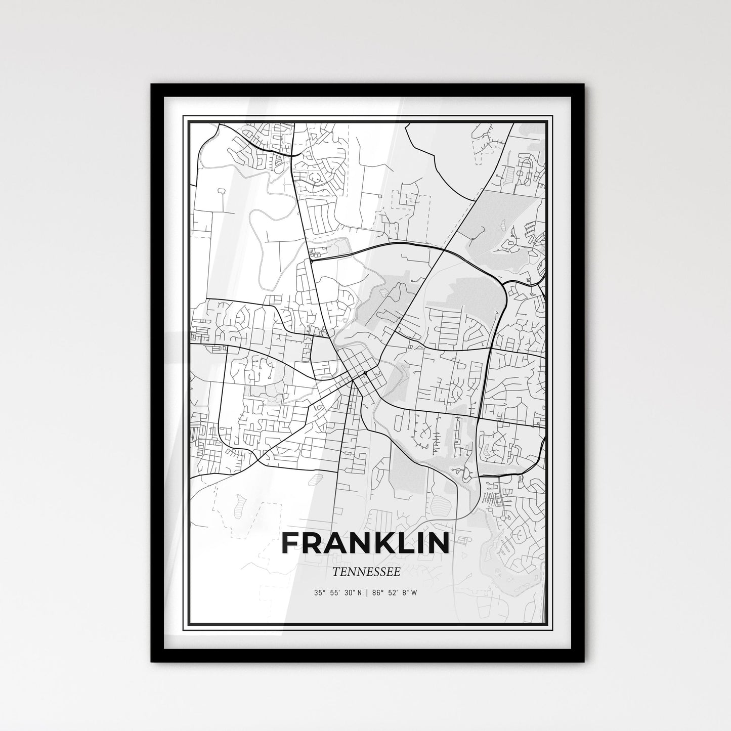 Franklin Tennessee - Scandinavian Style City Map for Modern Home Decor