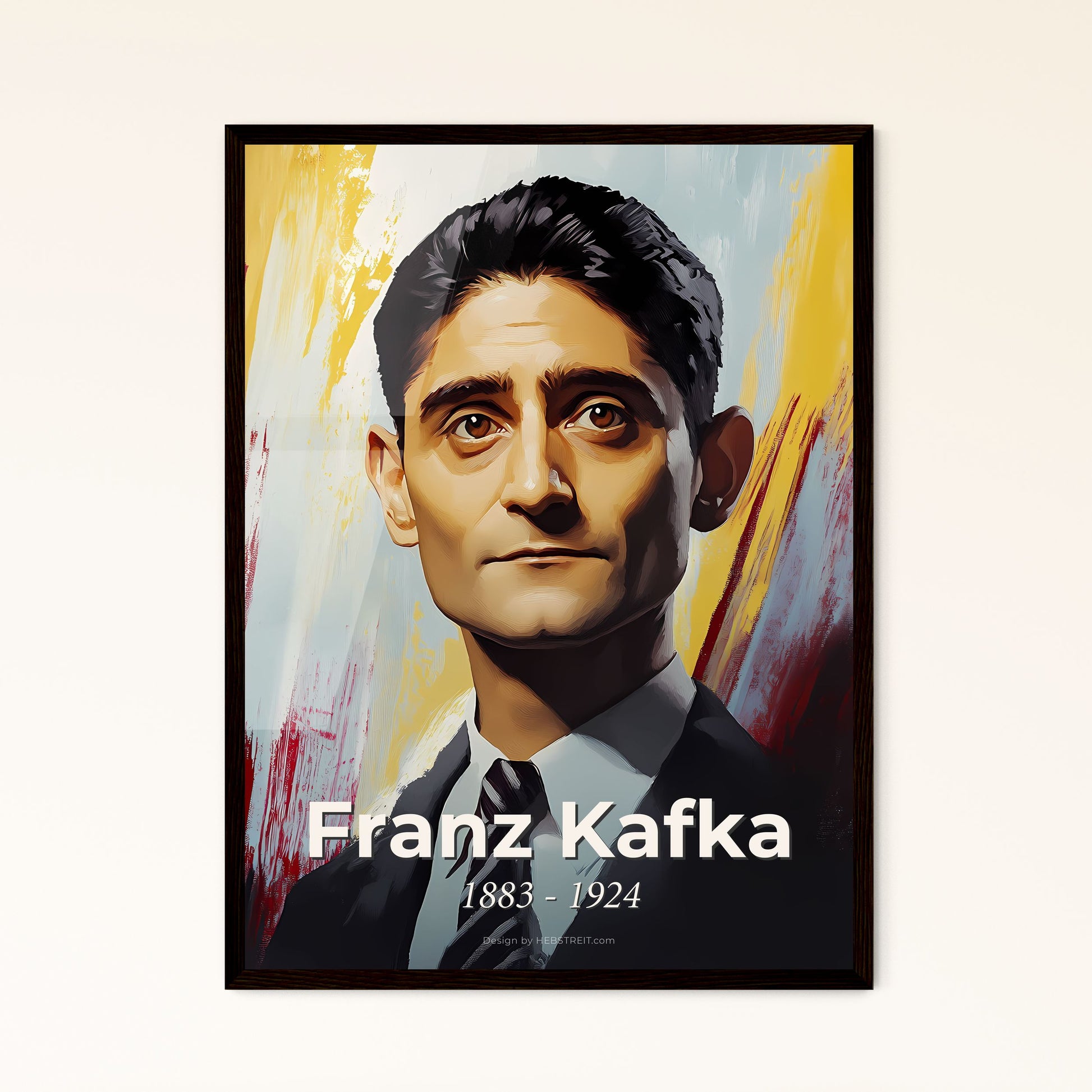 Portrait of Franz Kafka, 1883 - 1924. Impressionistic painting of a man in a suit and tie.