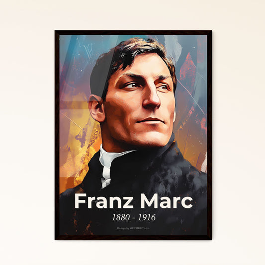 Portrait of Franz Marc, 1880 - 1916. Impressionistic painting of a man looking up to the side.