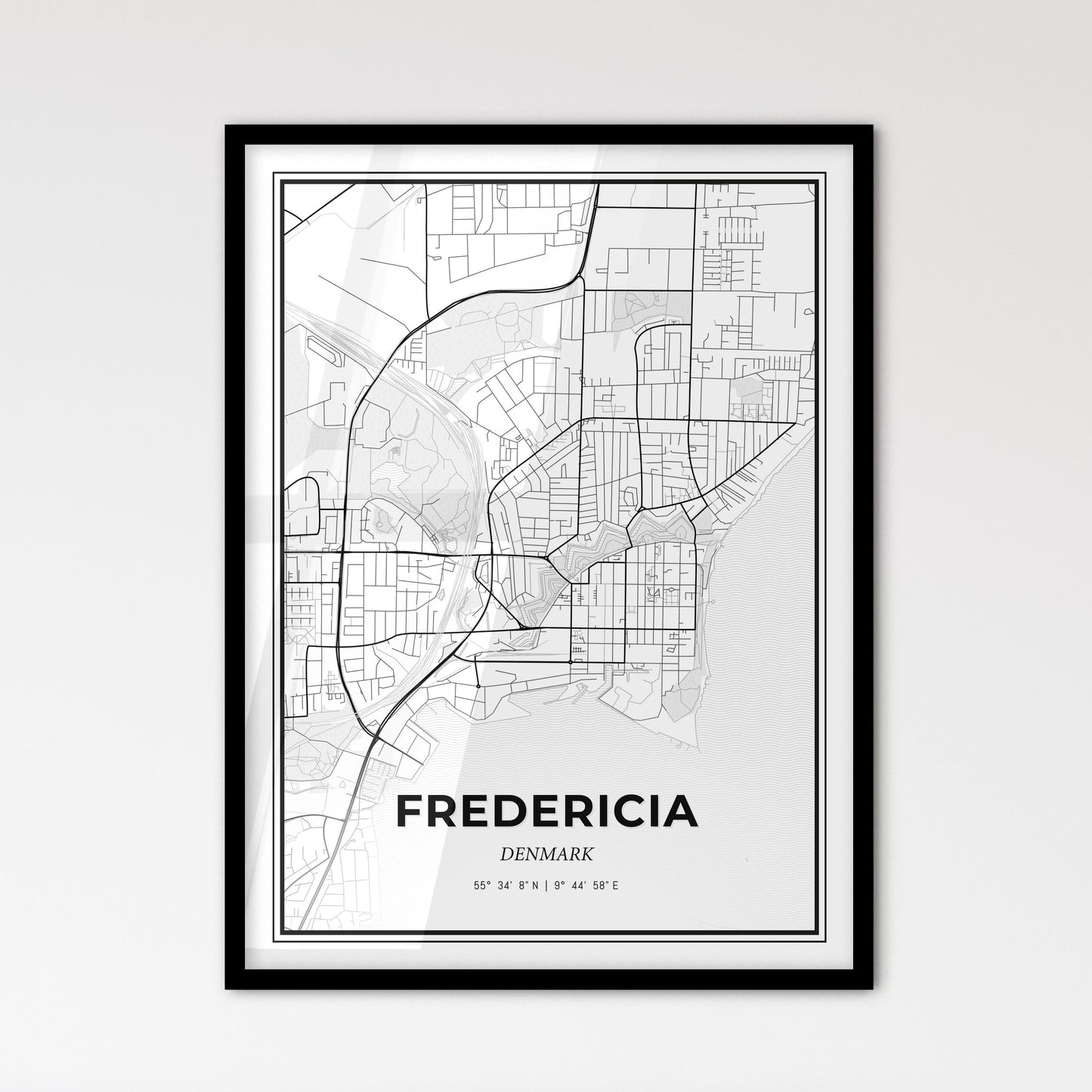 Fredericia Denmark - Scandinavian Style City Map for Modern Home Decor